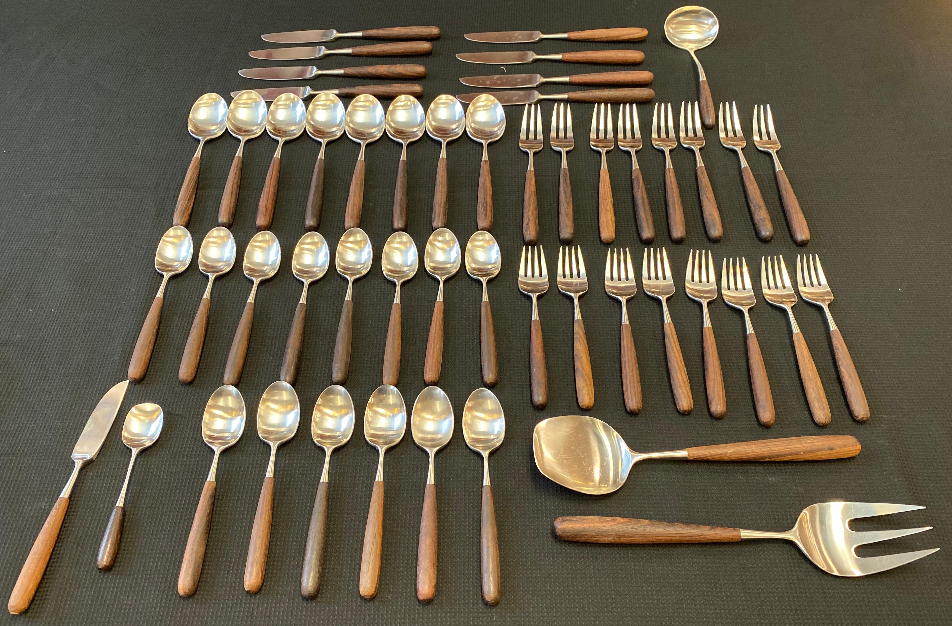 20th Century Lauffer, Palisander & Stainless Steel 51 Piece Set of Flatware Japan