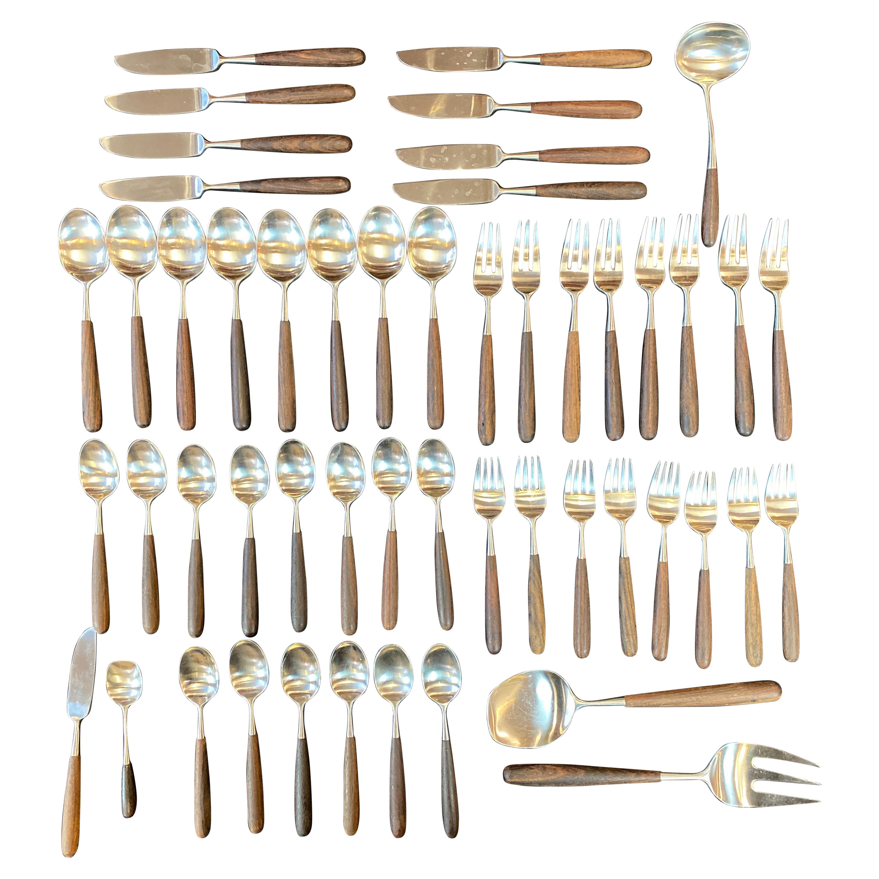 Lauffer, Palisander & Stainless Steel 51 Piece Set of Flatware Japan For Sale