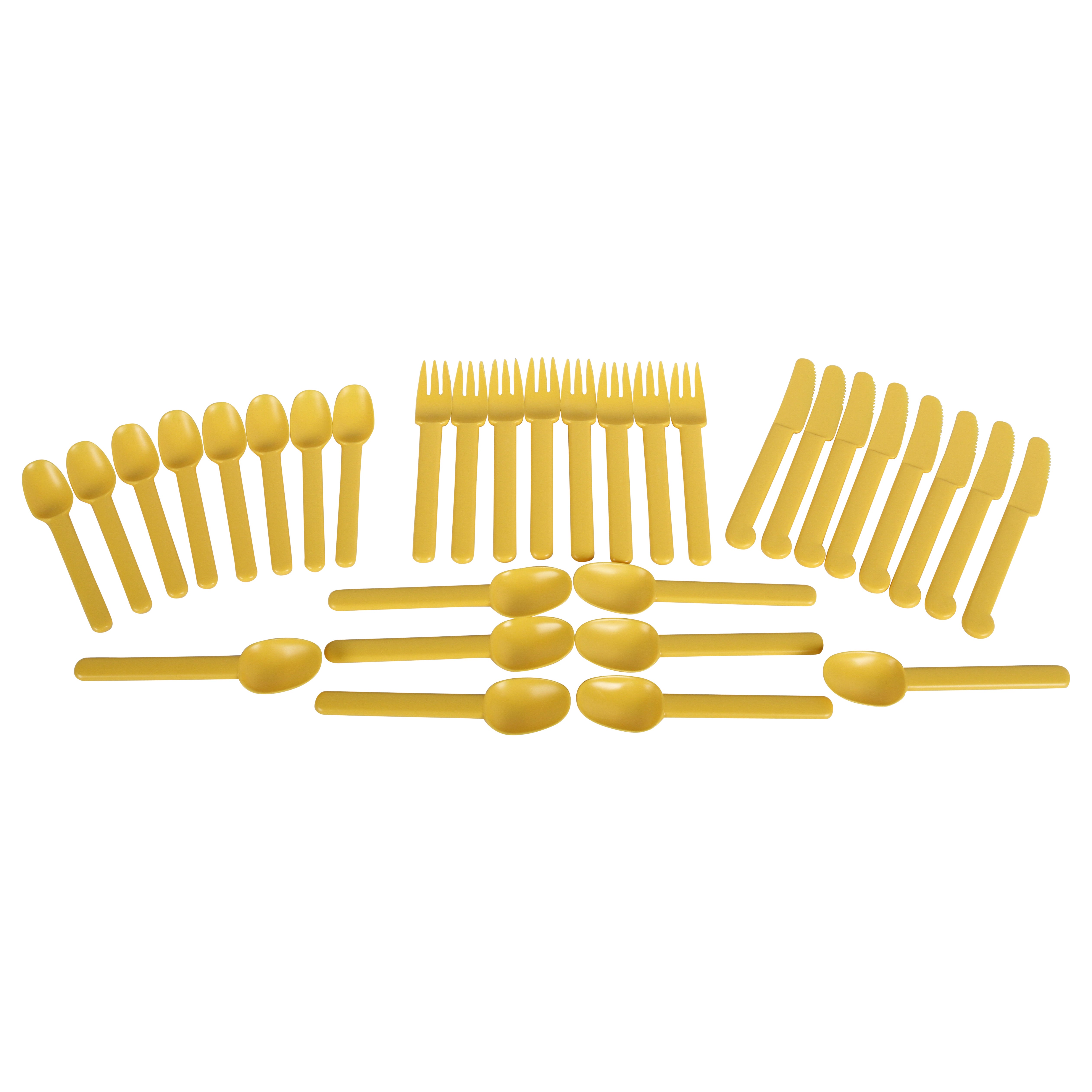 LAUFFER set of 32 "Design 10" 1978 Yellow Lexan Plastic Flatware by Don Wallance For Sale