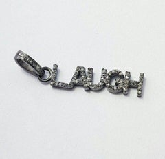 LAUGH Word Pendant Findings Pave Diamond Jewelry Findings 925 Sterling Silver.