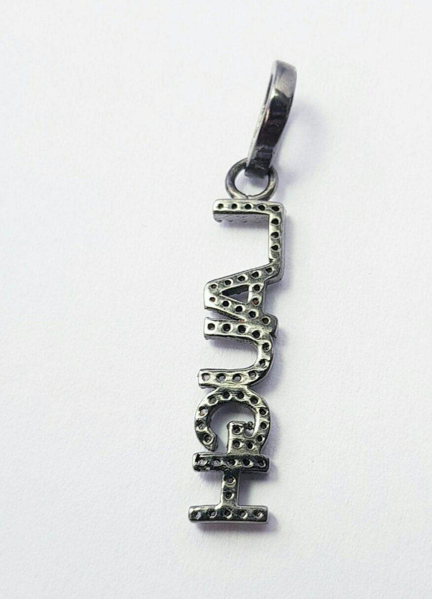 Rough Cut LAUGH Word Pendant Findings Pave Diamond Jewelry Findings 925 Sterling Silver.