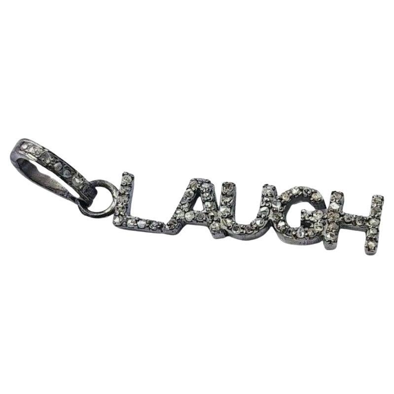 LAUGH Word Pendant Findings Pave Diamond Jewelry Findings 925 Sterling Silver. For Sale