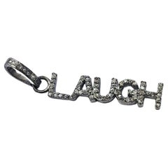 LAUGH Word Pendant Findings Pave Diamond Jewelry Findings 925 Sterling Silver.