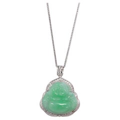 "Laughing Buddha" 14k Gold Genuine Green Jadeite Jade with VS1 Diamonds