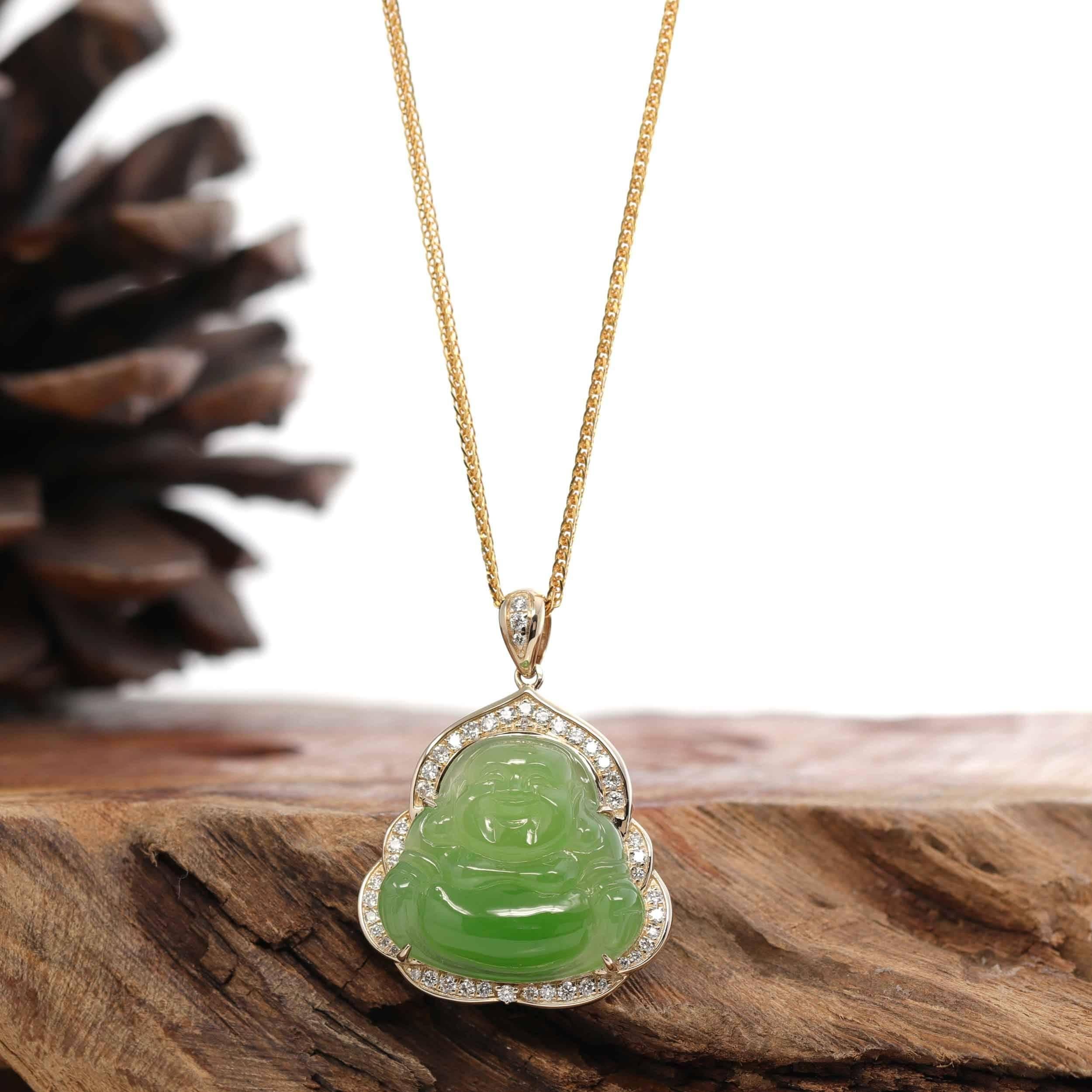 nephrite green jade and diamond 14kt yellow gold pendant