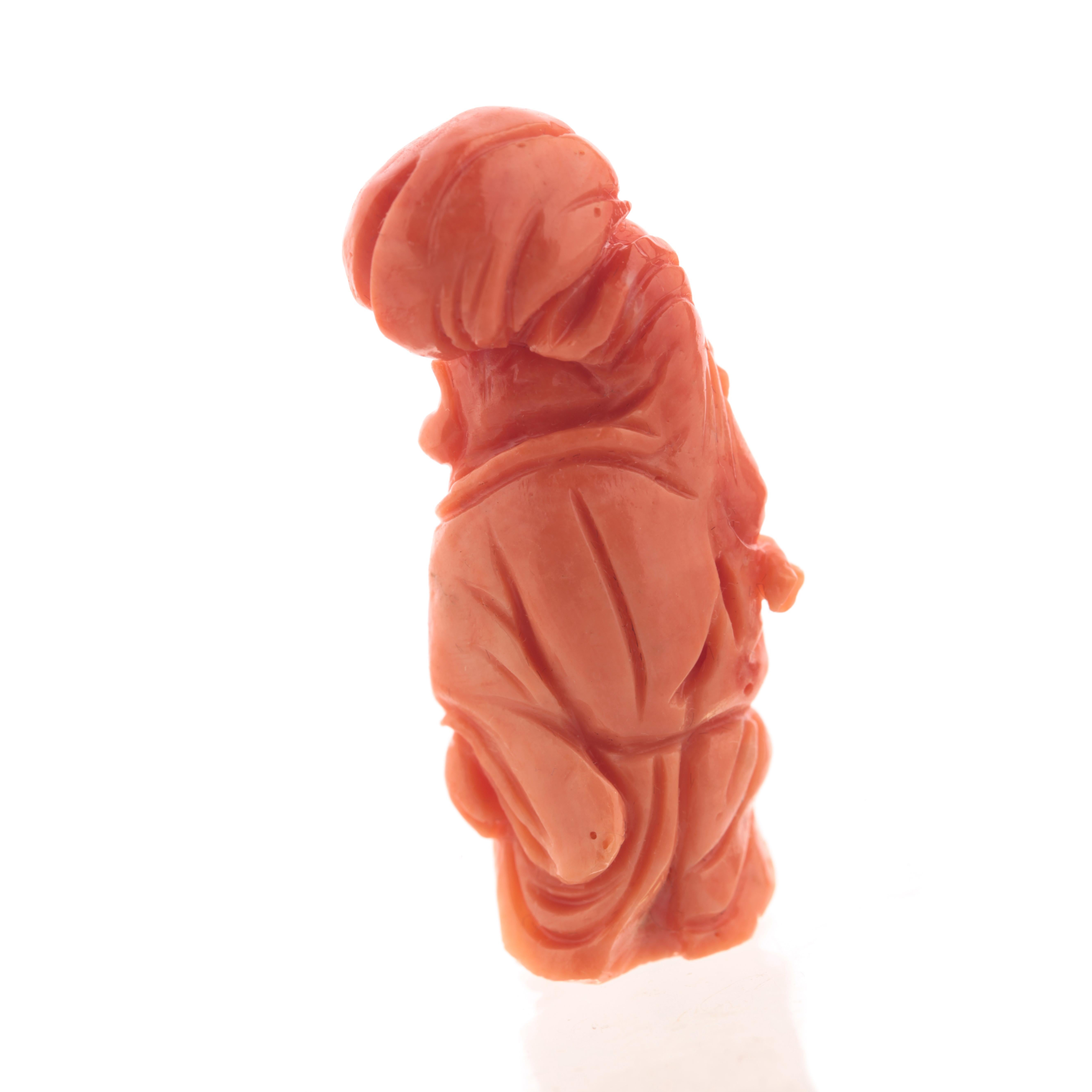 Chinese Export Laughing Buddha Carved Asian Decorative Art Statue Sculpture Natural Red Coral For Sale