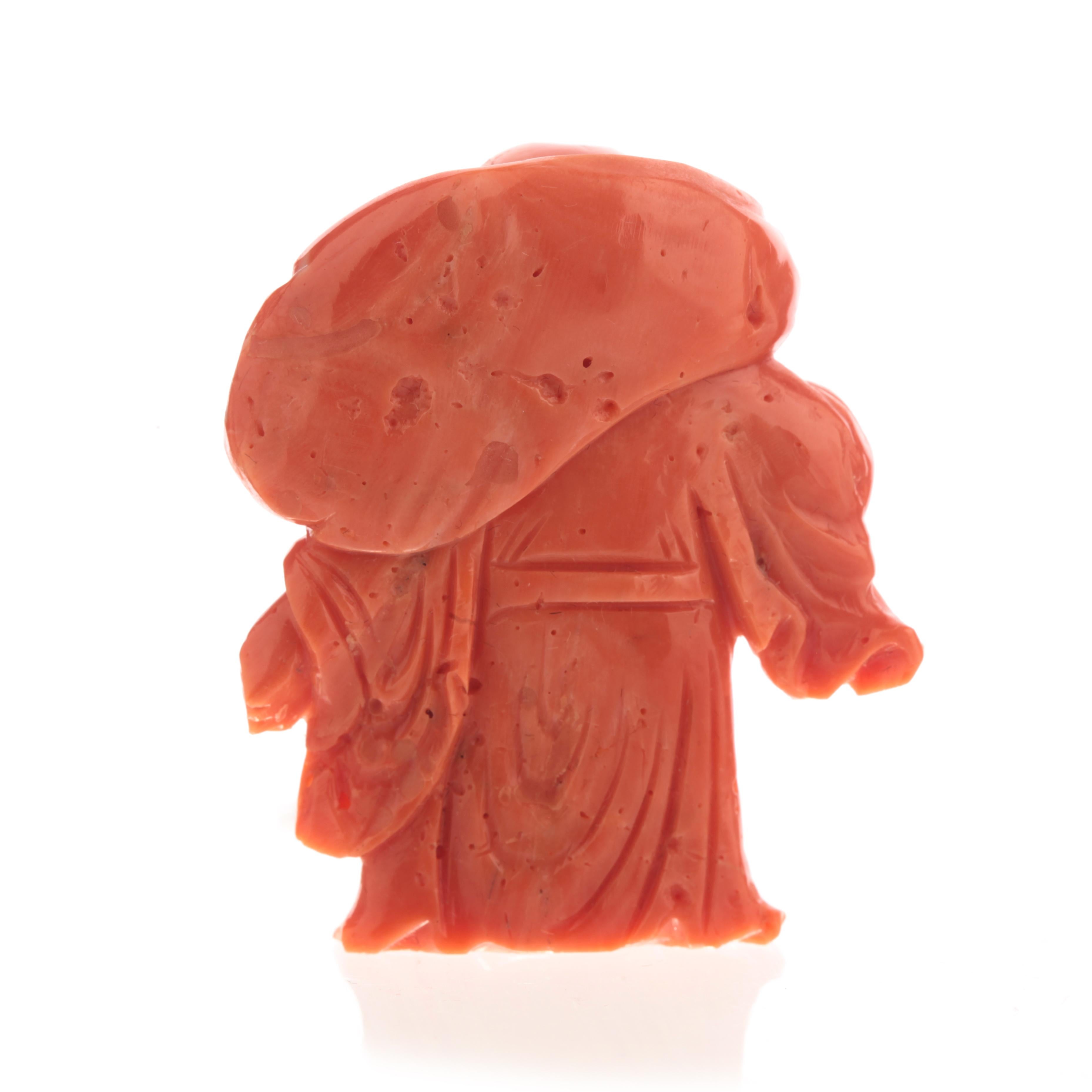 Chinese Laughing Buddha Carved Asian Decorative Art Statue Sculpture Natural Red Coral For Sale
