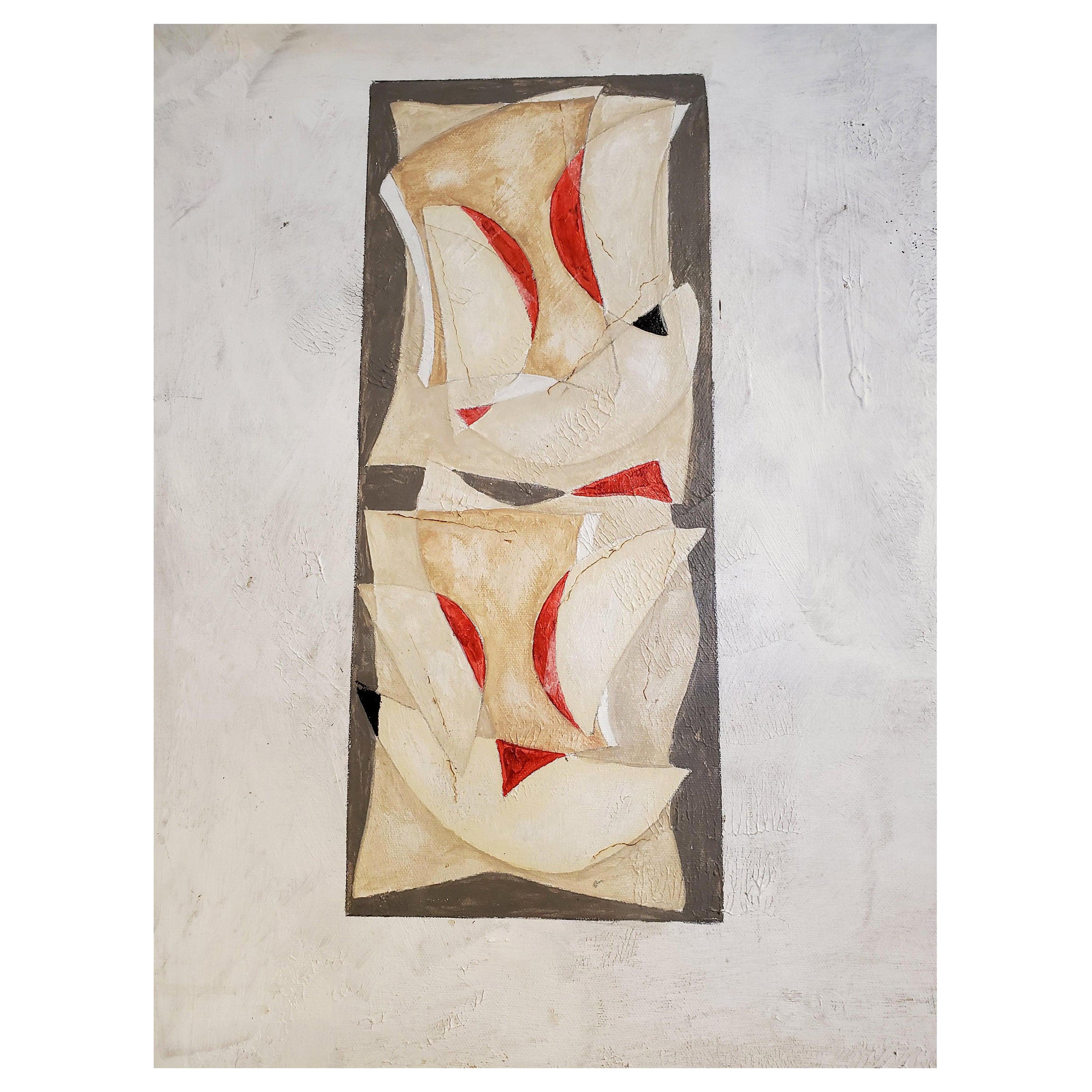 Petite peinture abstraite à la technique mixte rouge, grise et beige « Laughter » sur toile en vente