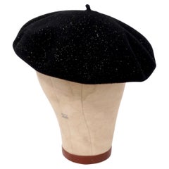 Laulhere Black & Gold French Merino Wool Beret With Calfskin Leather Band