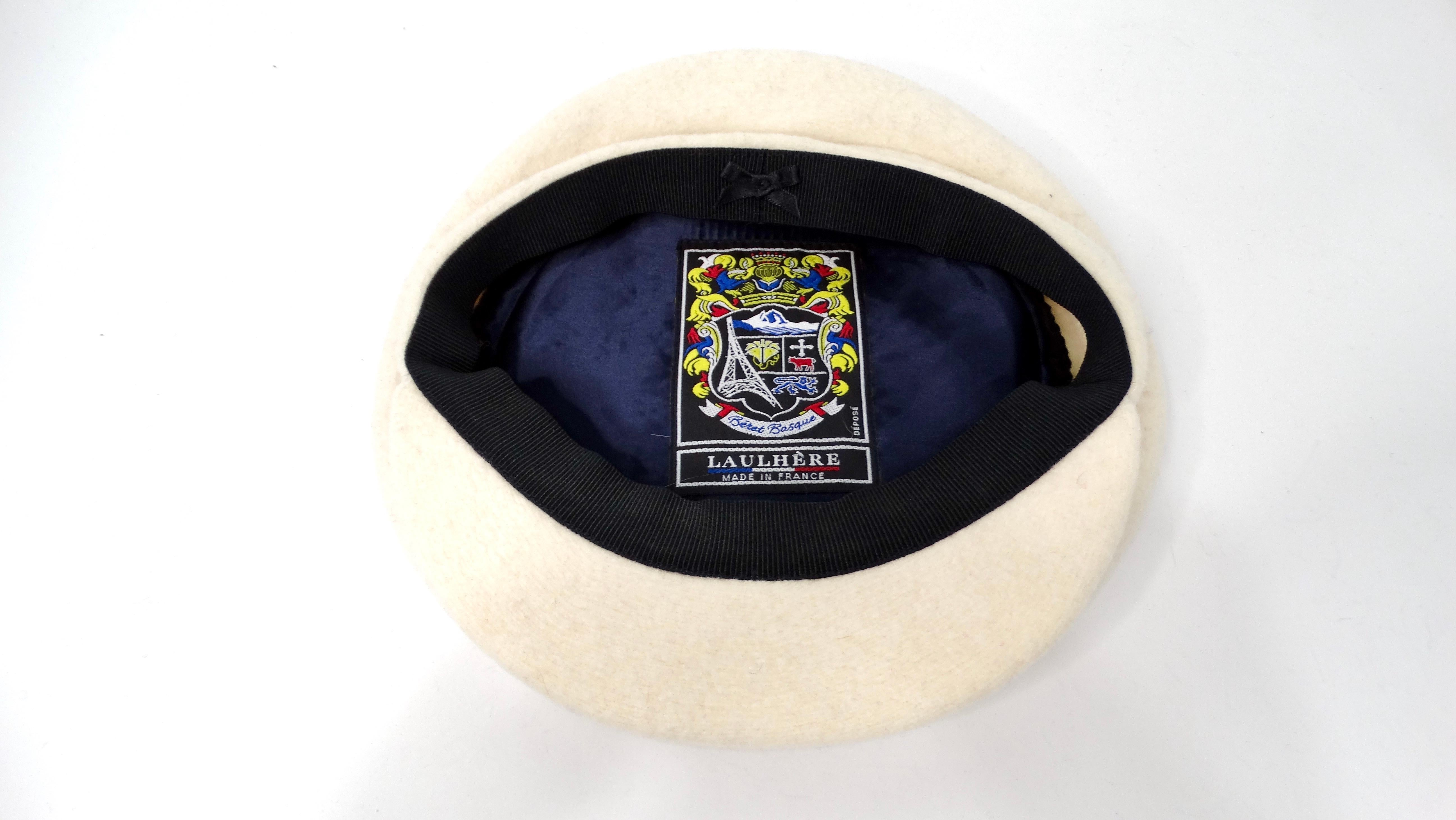 Laulhere Cream French Merino Wool Bakers Hat Beret In Good Condition For Sale In Scottsdale, AZ