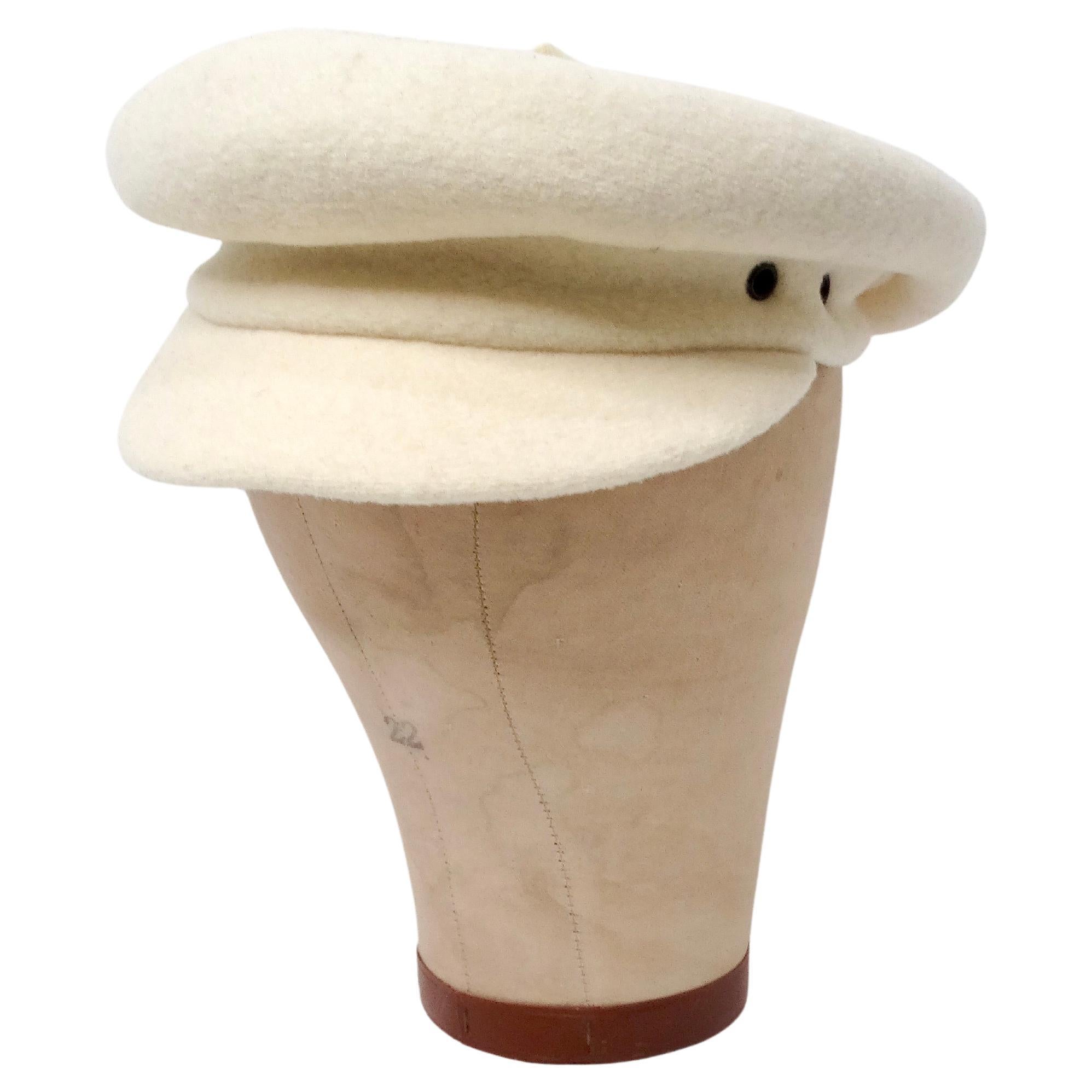 Laulhere Cream French Merino Wool Bakers Hat Beret For Sale