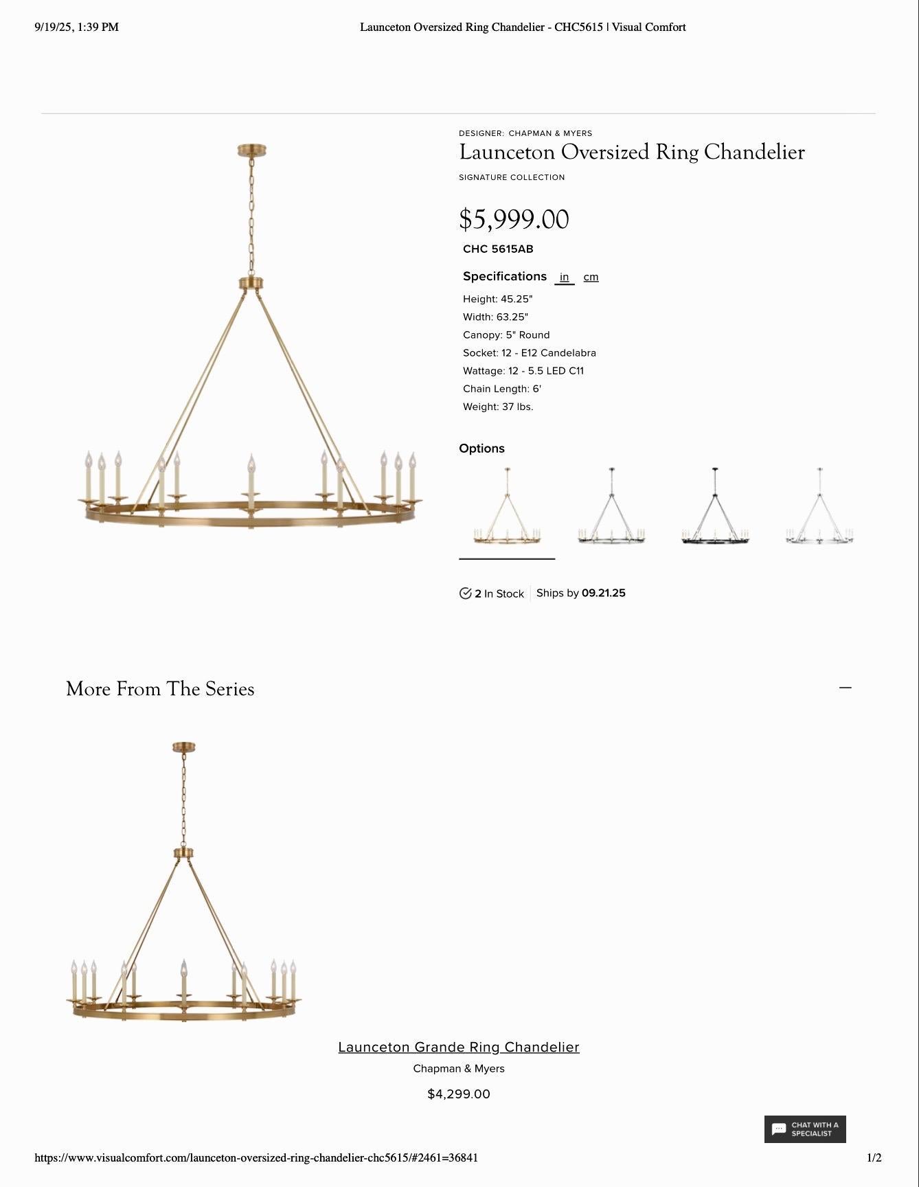 Launceton Oversize Ring Chandelier by Visual Comfort Siglo XXI y contemporáneo en venta