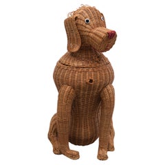 Vintage Laundry Basket Wicker Dog 1960s Holland