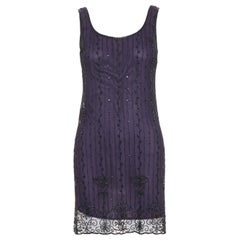LAUNDRY BY SHELLI SEGAL Vintage purple embroidered beaded shell dress P