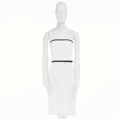 LAUNDRY SHELLI SEGAL white cotton black bow trim  strapless cocktail dress US6 M