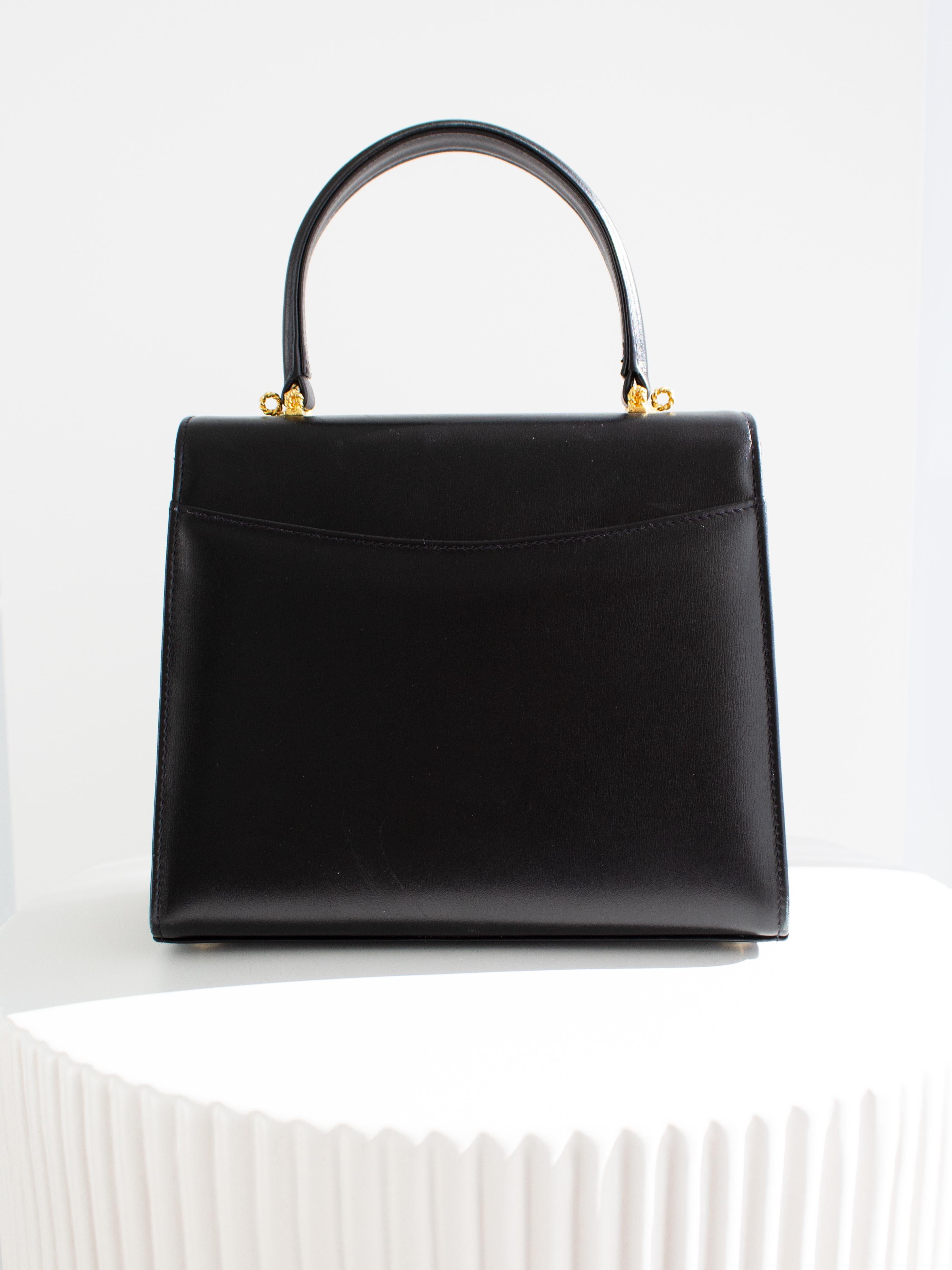 Launer London Traviata Queen Elizabeth Black Top Handle Bag at 1stDibs