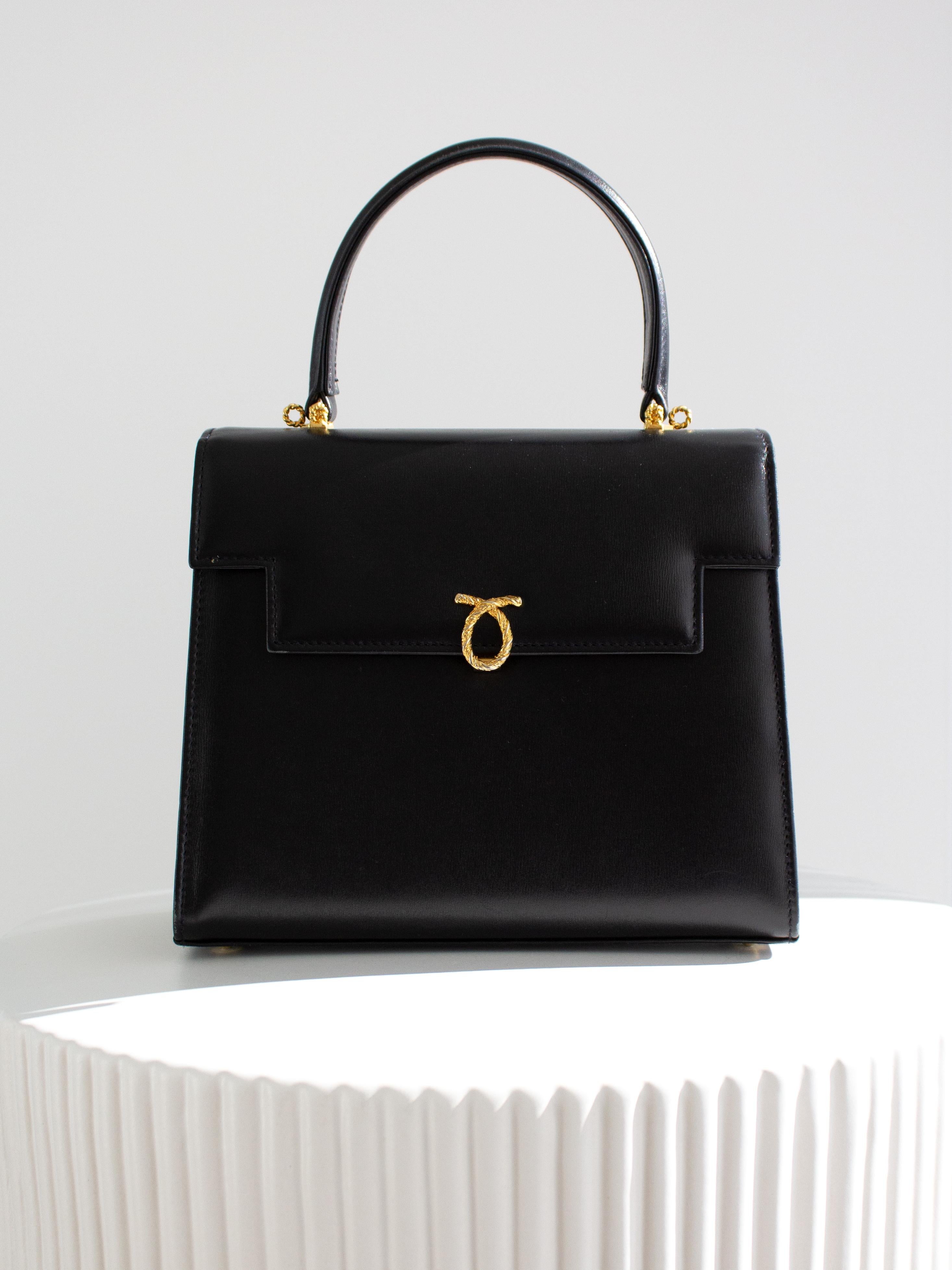 Launer London Traviata Queen Elizabeth Black Top Handle Bag at 1stDibs