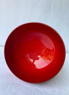 Bol à glaçure rouge brillant en céramique/poterie Laura Andreson, signé