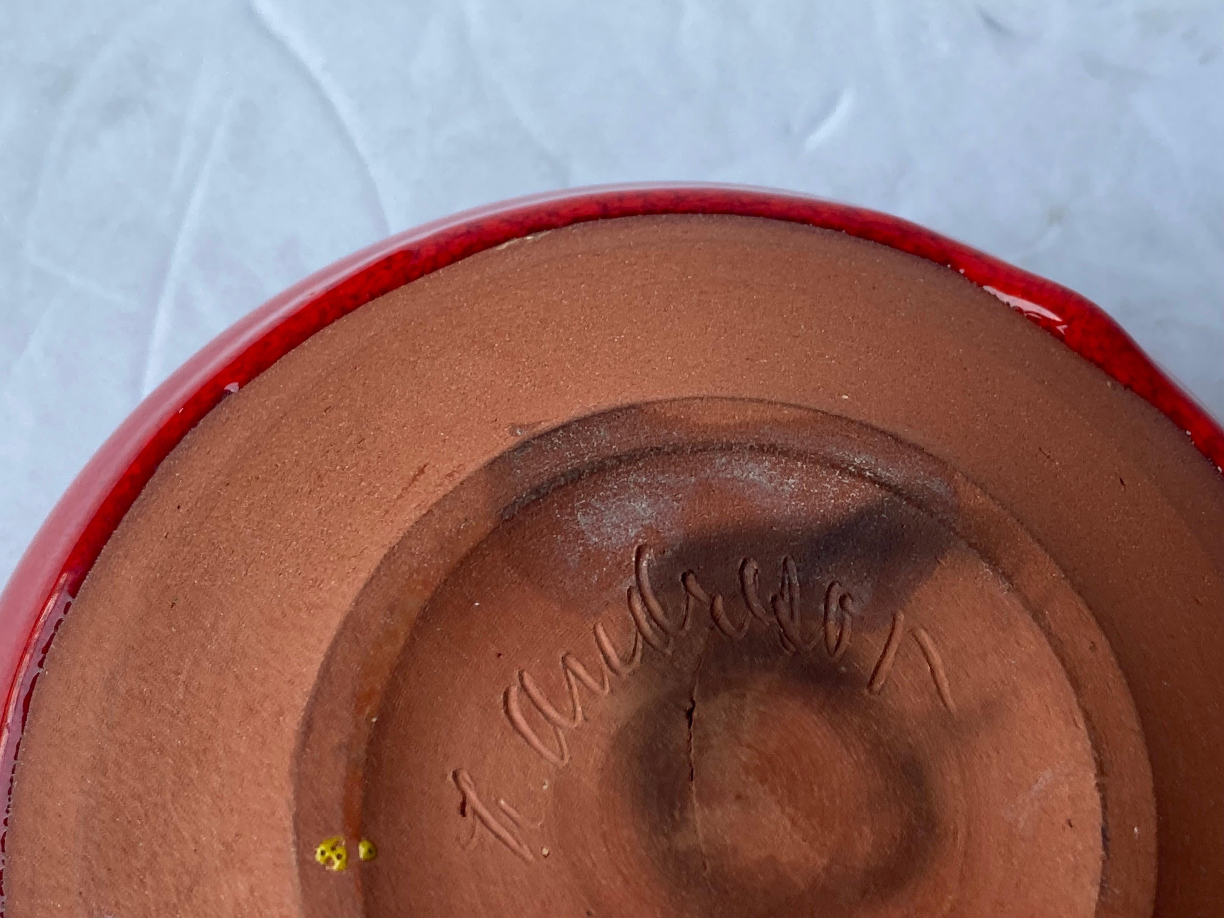 Fait main Bol à glaçure rouge brillant en céramique/poterie Laura Andreson, signé en vente