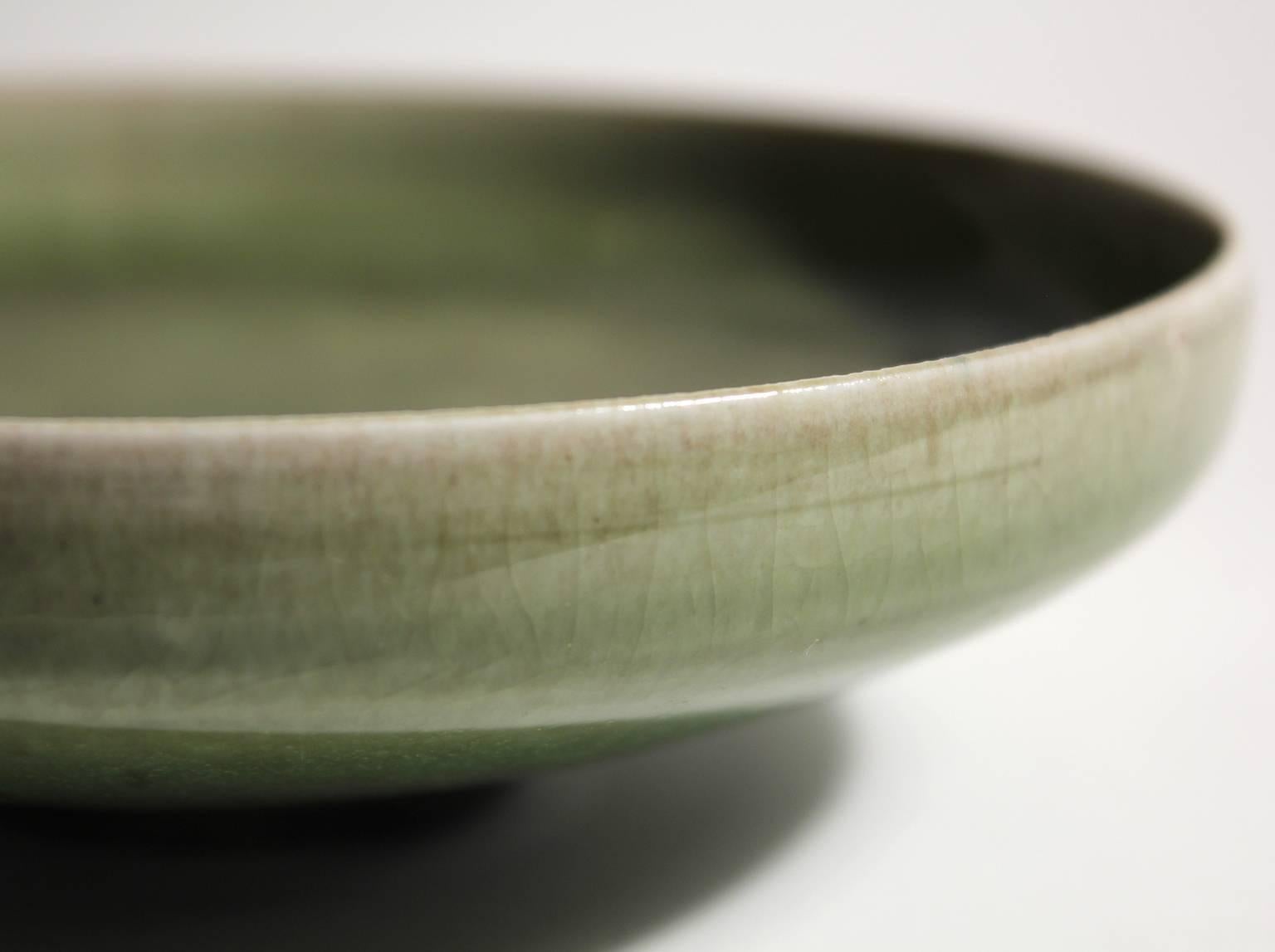 Late 20th Century Laura Andreson Green Celadon Porcelain Art Pottery Bowl