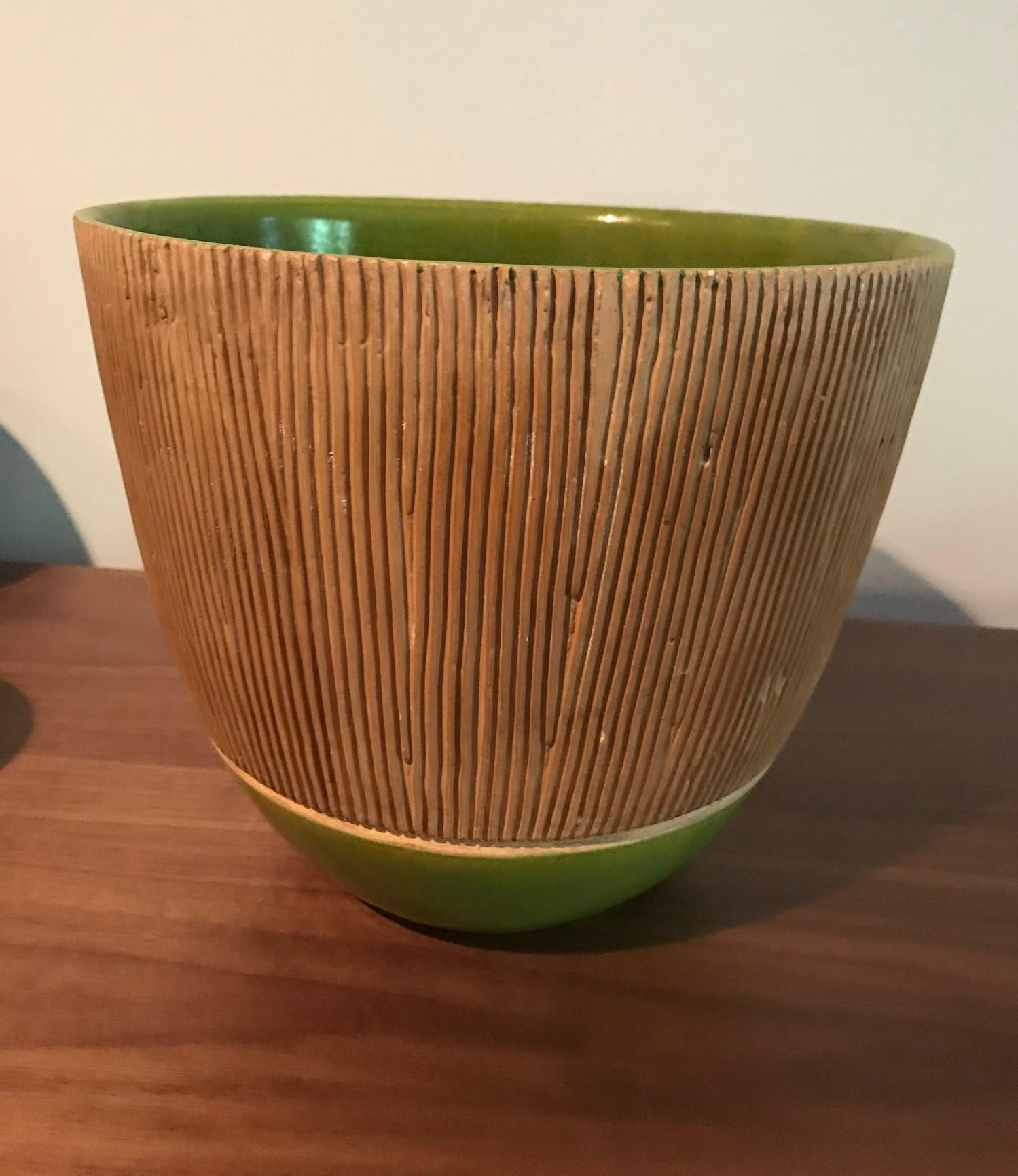 A fantastic, relatively massive work by renowned American potter Laura Andreson. Gorgeous in design and color. 

Signed and dated (1938) on base. 

Andreson, who studied under Glen Lukens, founded and headed the ceramics department at UCLA from