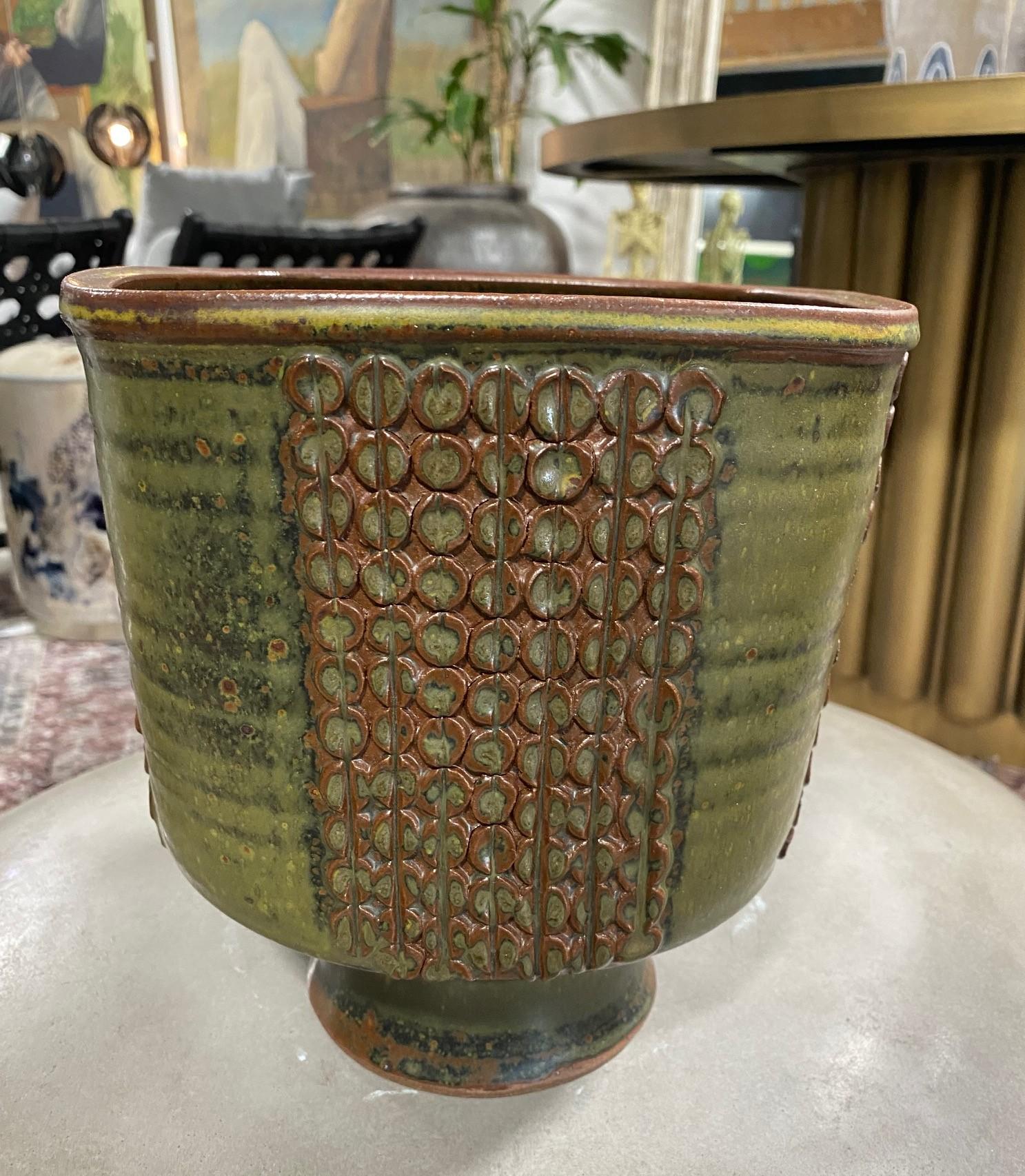 Laura Andreson Signed Monumental Glazed Mid-Century Modern Ceramic Pottery Bowl For Sale 4
