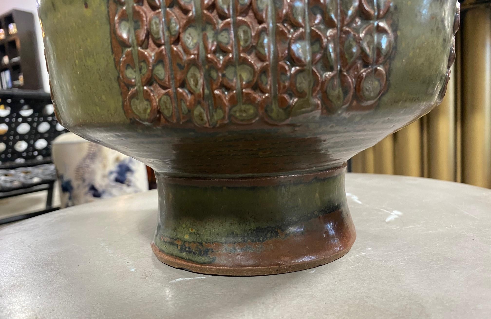 Laura Andreson Signed Monumental Glazed Mid-Century Modern Ceramic Pottery Bowl For Sale 7
