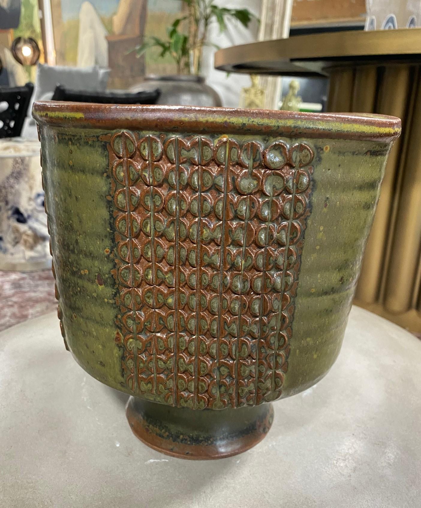 Laura Andreson Signed Monumental Glazed Mid-Century Modern Ceramic Pottery Bowl For Sale 1
