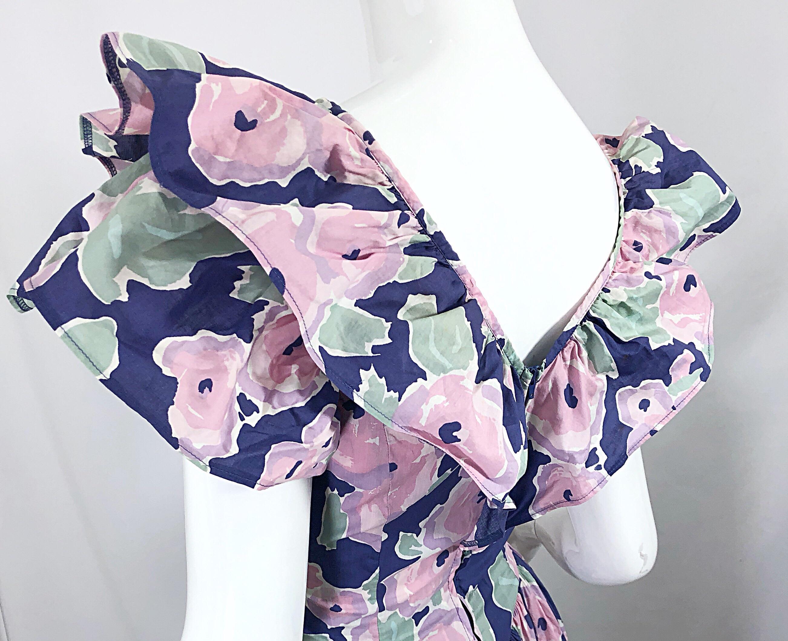 Donna Laura Ashley Batsheva 80s Sz 6 Viola Rosa Avant Garde Vintage Floral Midi Dress in vendita