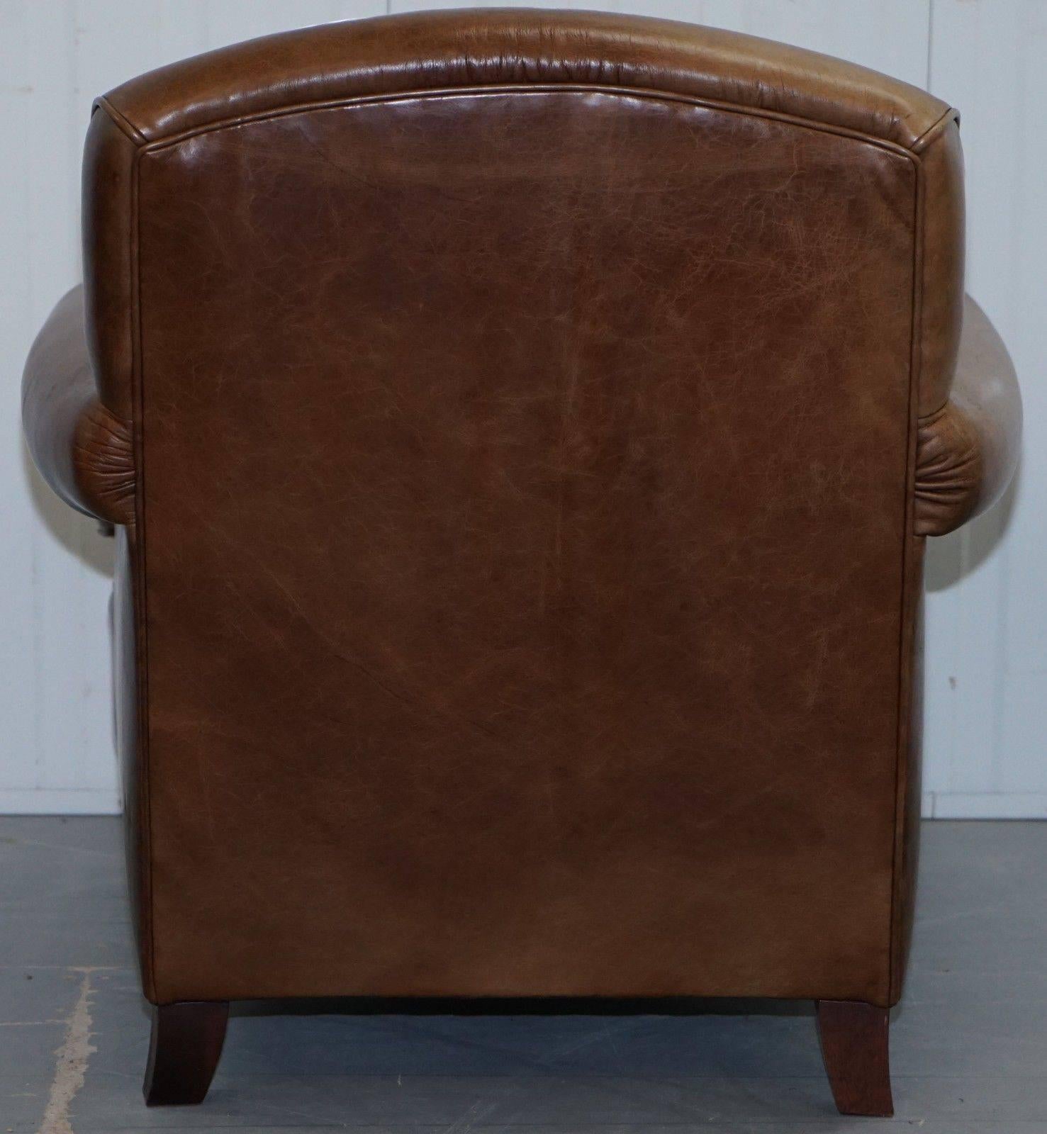 Contemporary Laura Ashley Brown 100% Leather Cattle Hide Club Armchair Lovely Heritage Patin