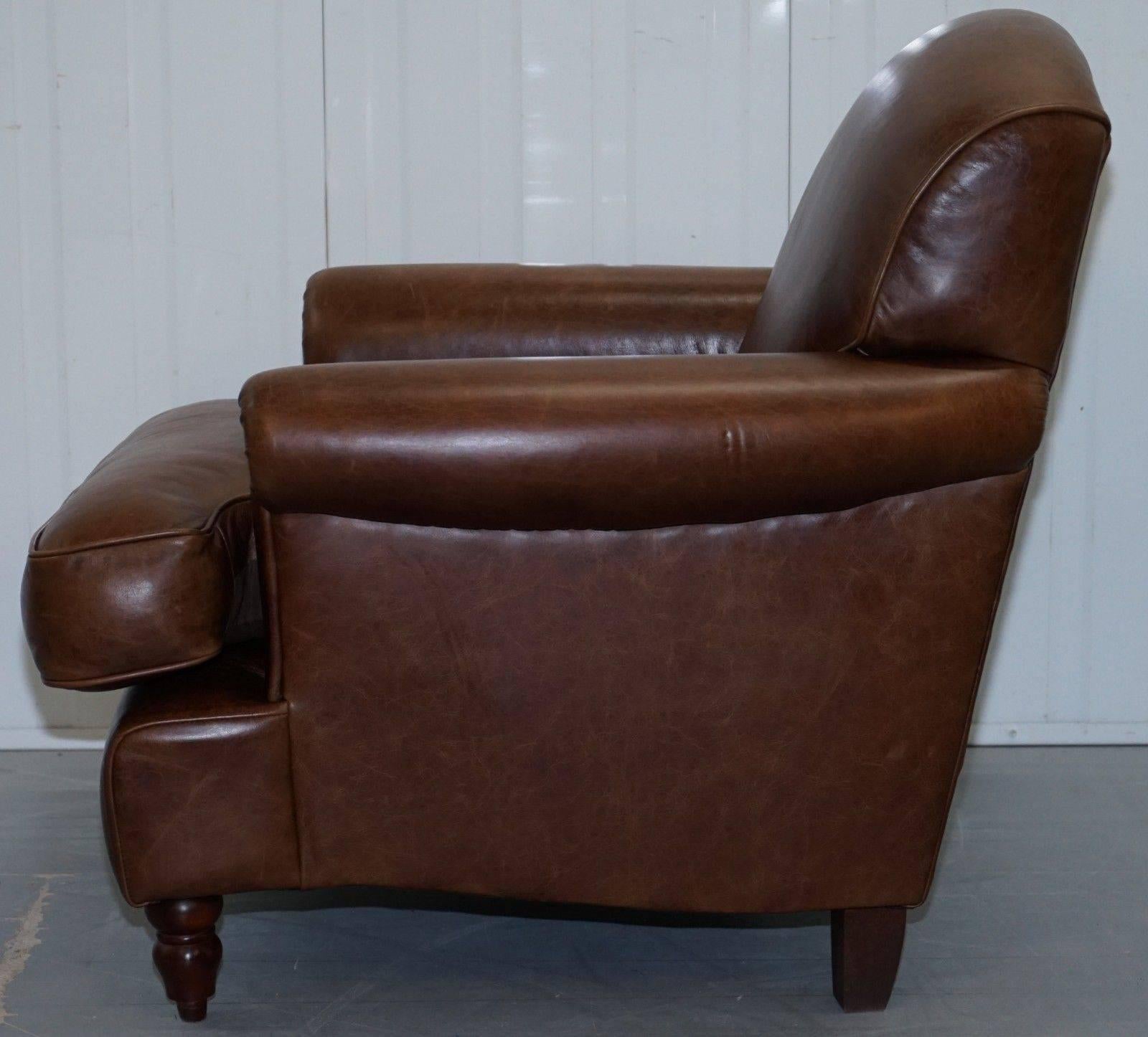 Laura Ashley Brown 100% Leather Cattle Hide Club Armchair Lovely Heritage Patin 1