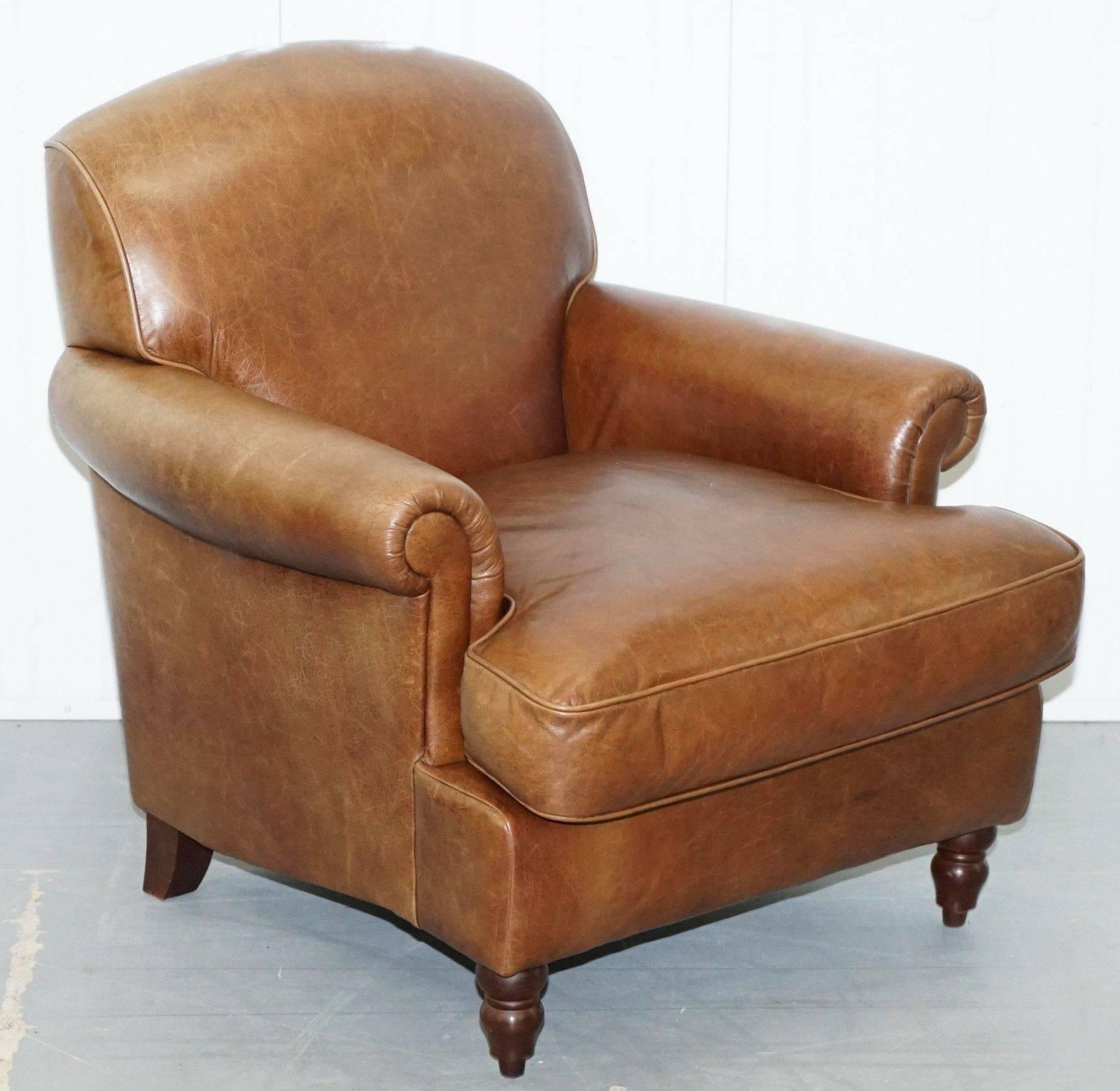 Laura Ashley Brown 100% Leather Cattle Hide Club Armchair Lovely Heritage Patin 2