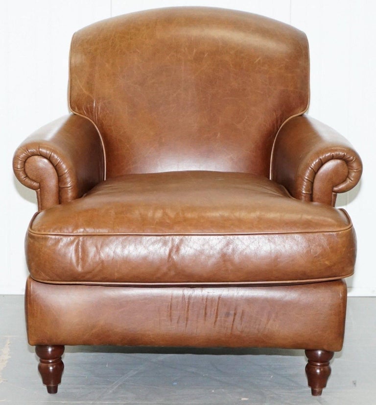 Laura Ashley Brown 100 Leather Cattle Hide Club Armchair Lovely Heritage Patin At 1stdibs This elegant set of laura ashley denbigh wing back armchair, matching footstool and cushion is in a great used condition overall. laura ashley brown 100 leather cattle hide club armchair lovely heritage patin