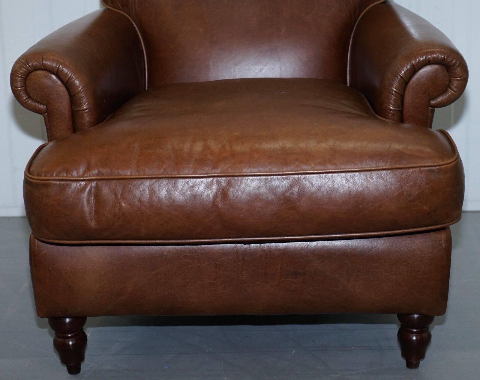 Modern Laura Ashley Brown 100% Leather Cattle Hide Club Armchair Lovely Heritage Patin