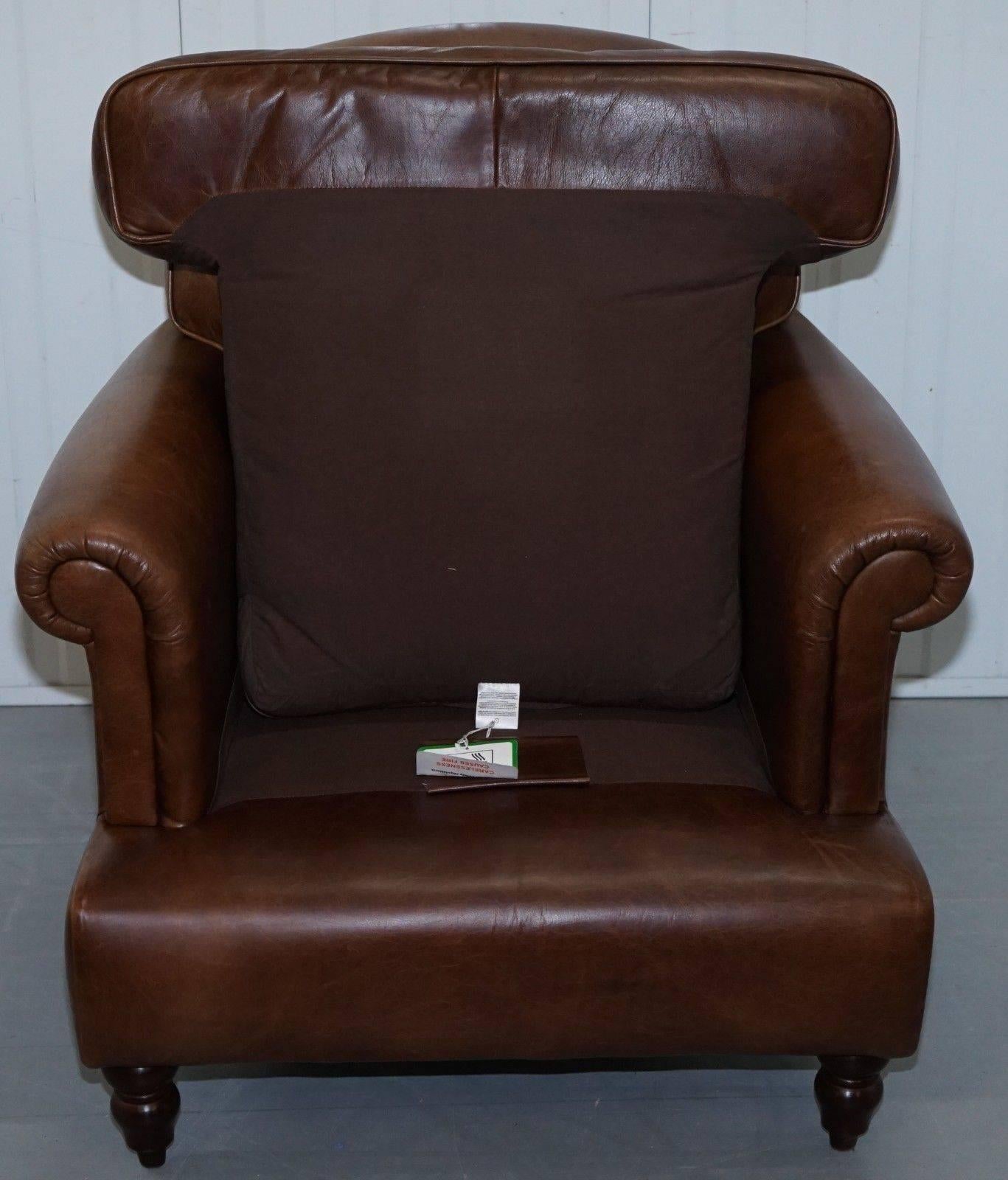British Laura Ashley Brown 100% Leather Cattle Hide Club Armchair Lovely Heritage Patin