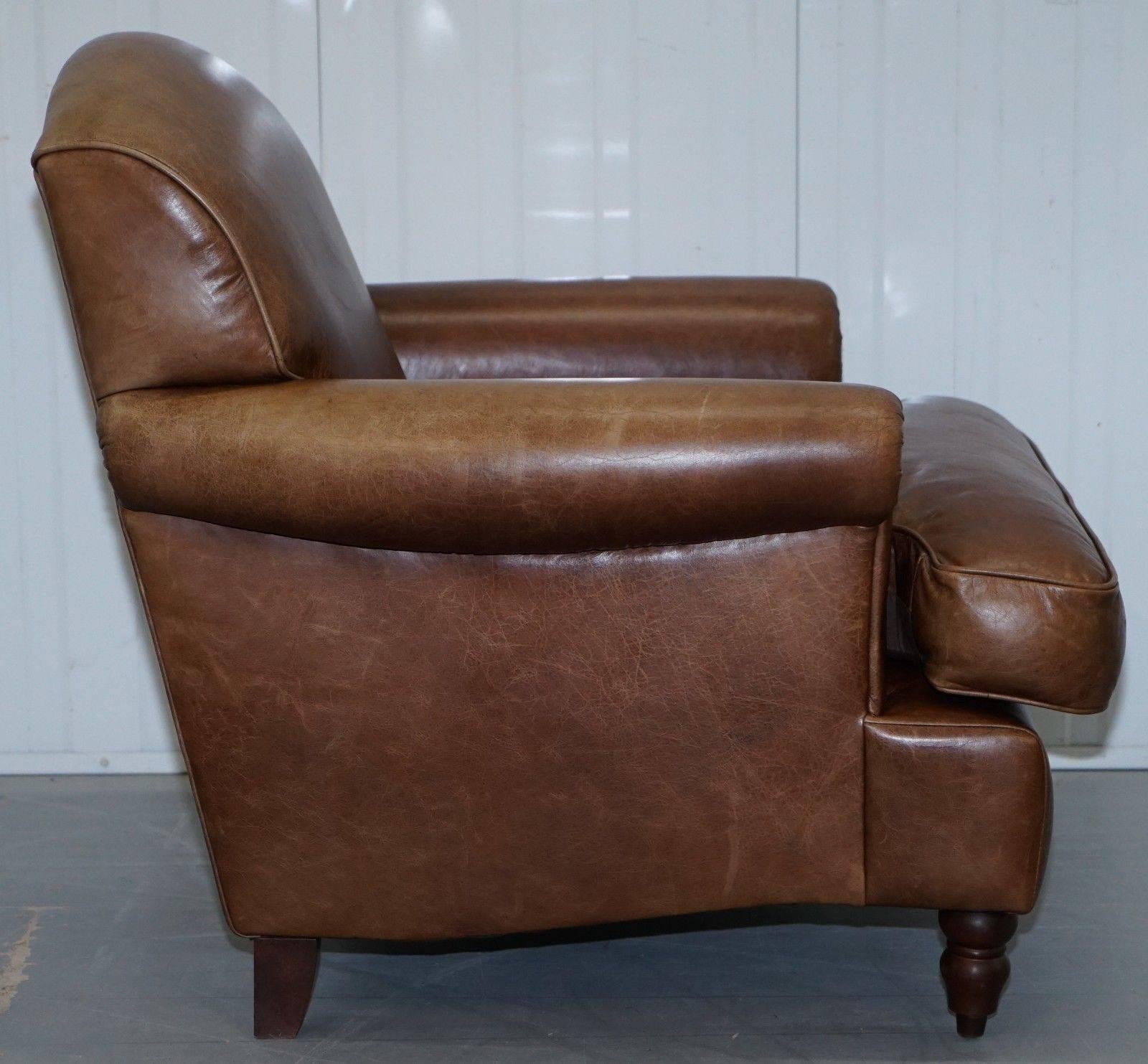 Laura Ashley Brown 100% Leather Cattle Hide Club Armchair Lovely Heritage Patin In Good Condition In West Sussex, Pulborough