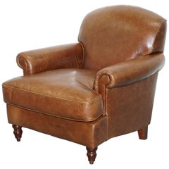 Used Laura Ashley Brown 100% Leather Cattle Hide Club Armchair Lovely Heritage Patin