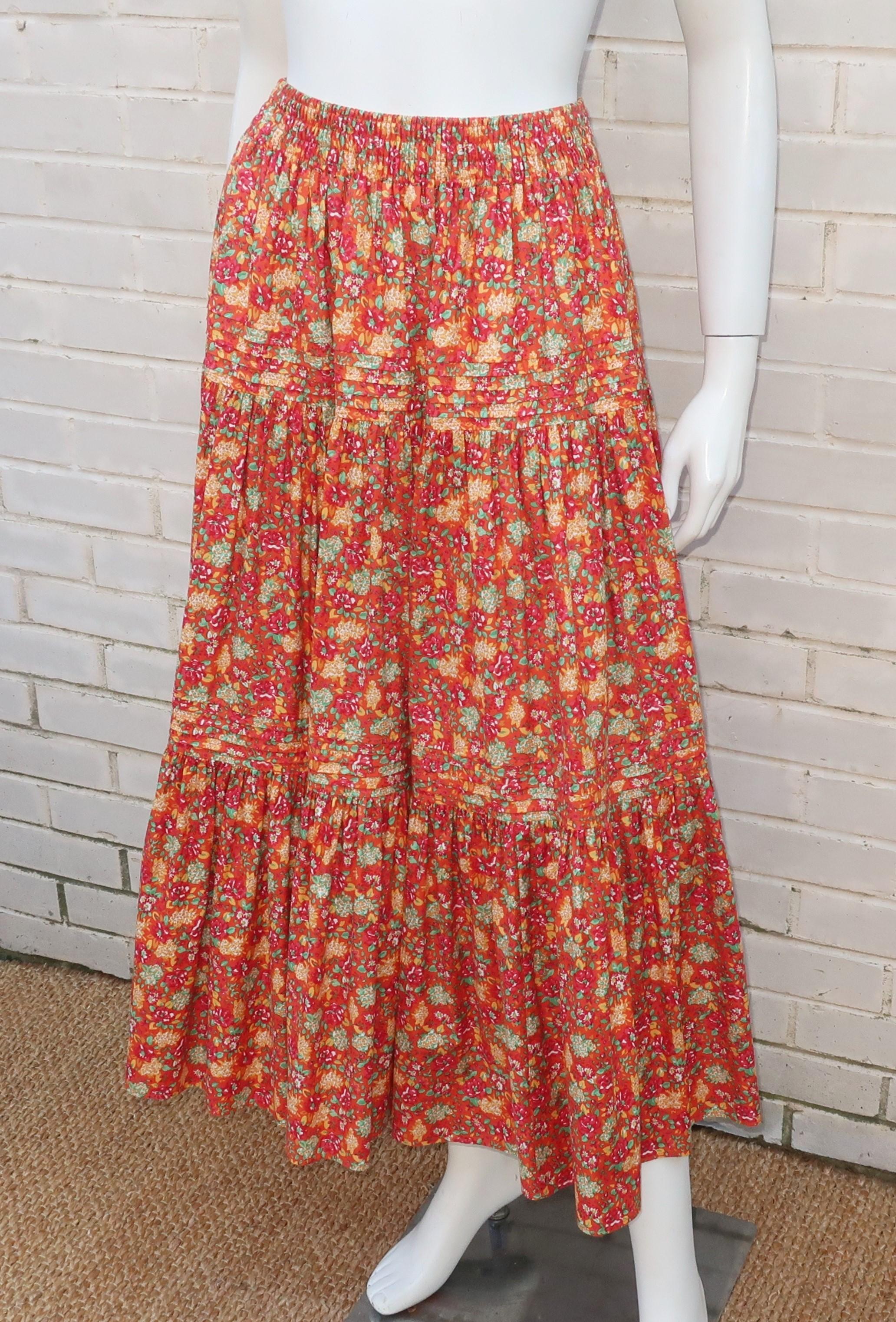 Laura Ashley Floral Cotton Prairie Peasant Skirt, 1980's In Good Condition In Atlanta, GA