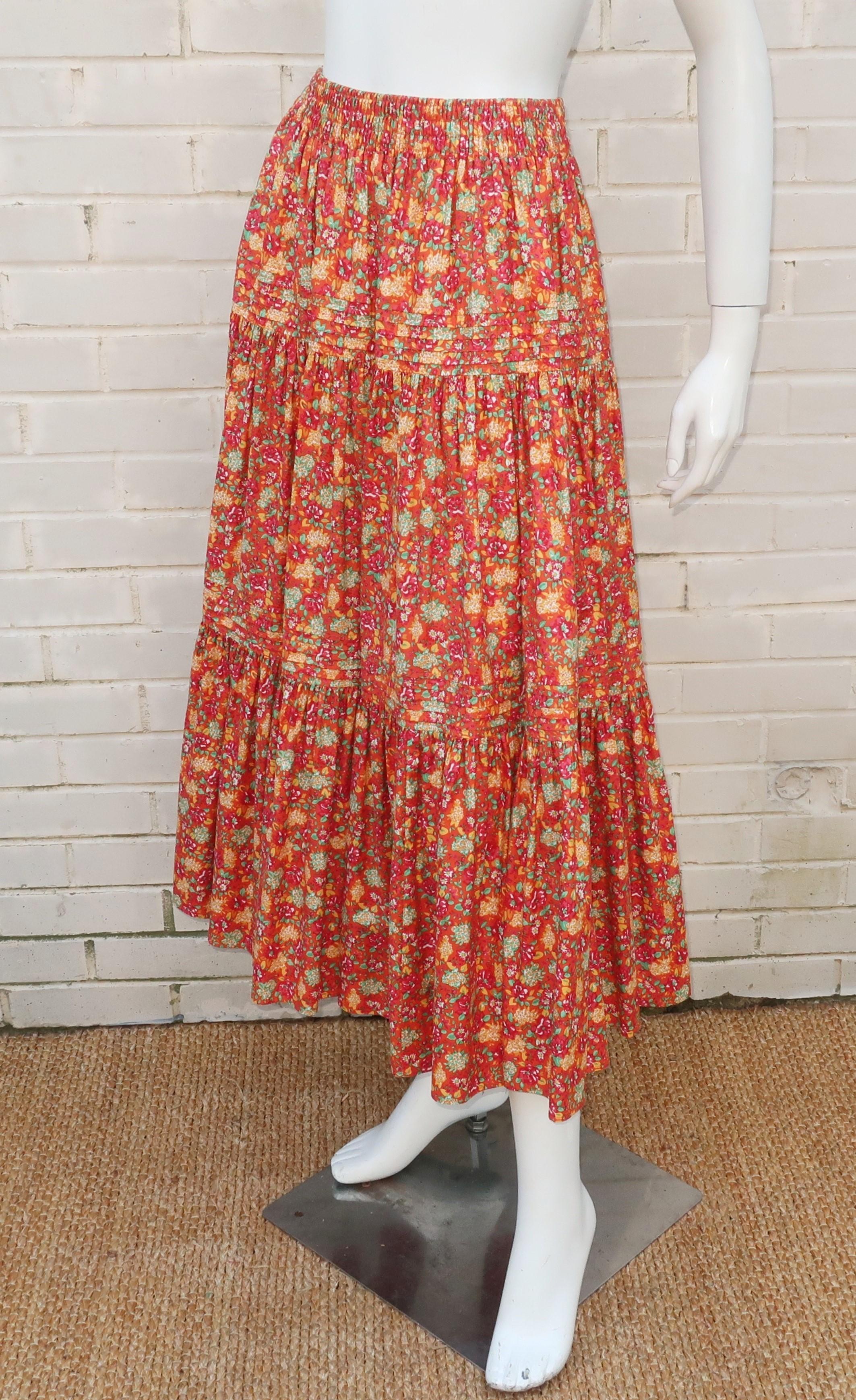 Women's Laura Ashley Floral Cotton Prairie Peasant Skirt, 1980's