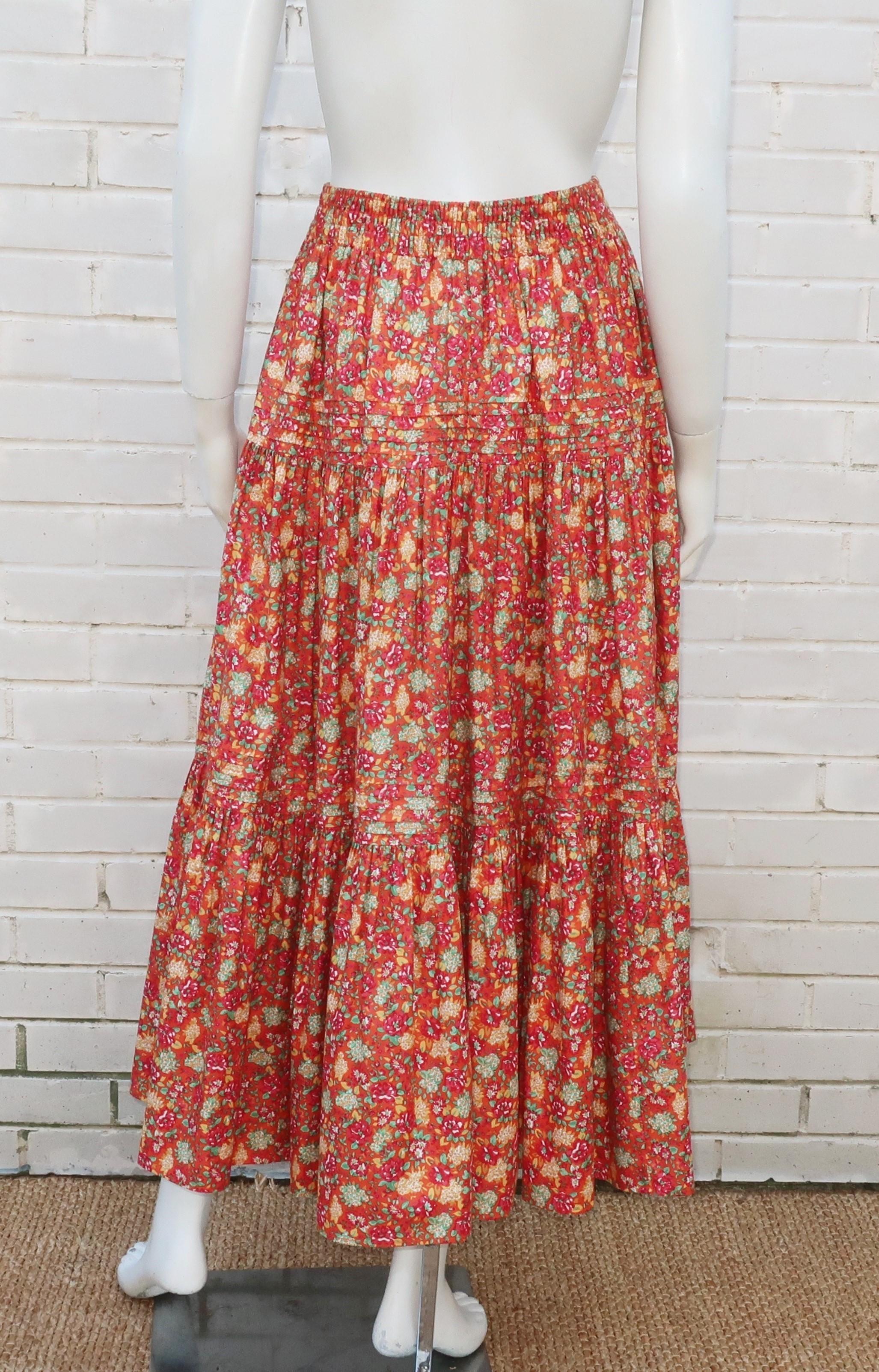 Laura Ashley Floral Cotton Prairie Peasant Skirt, 1980's 1