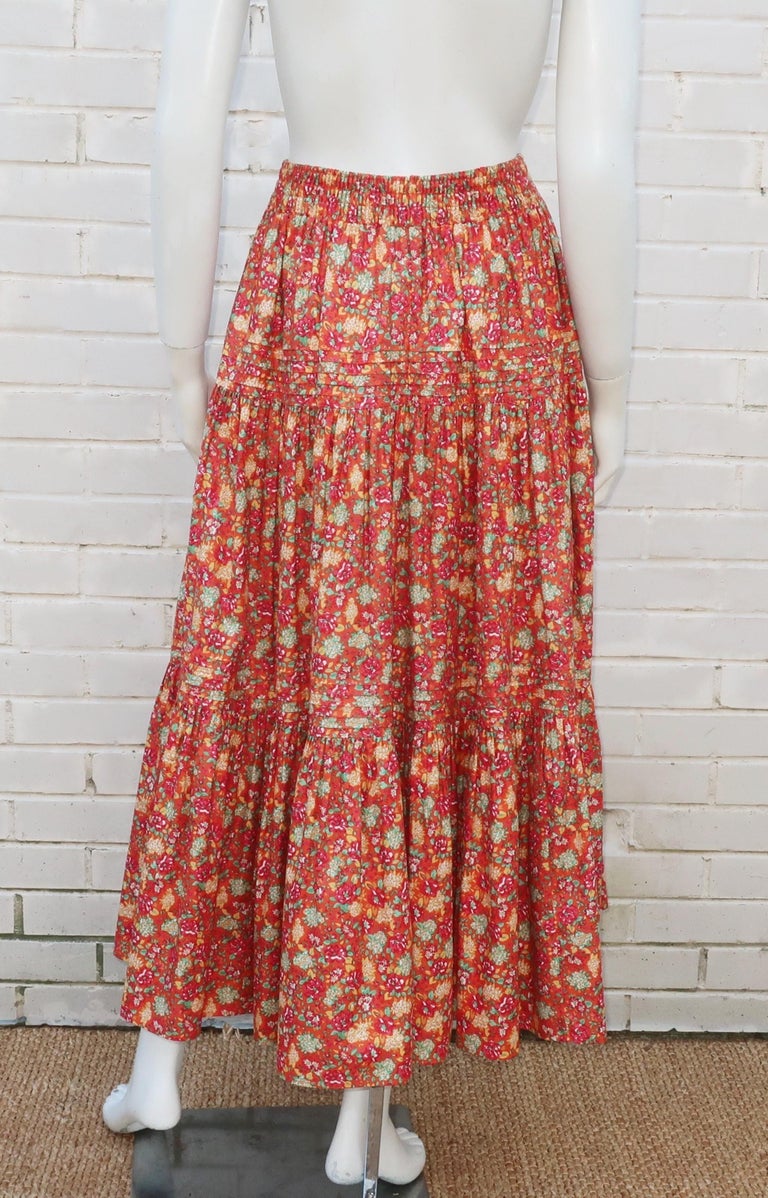 Laura Ashley Floral Cotton Prairie Peasant Skirt, 1980's