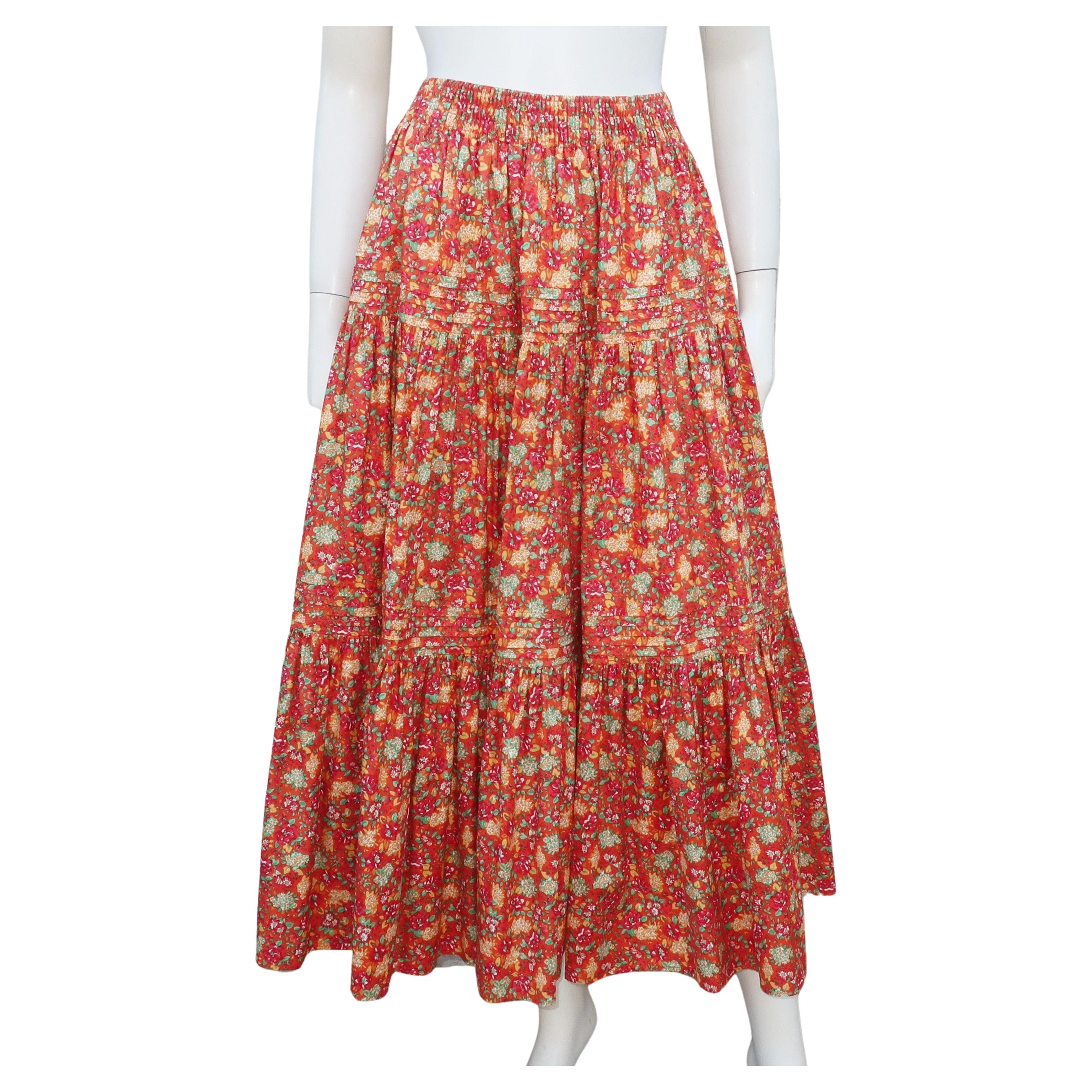 Laura Ashley Floral Cotton Prairie Peasant Skirt, 1980's