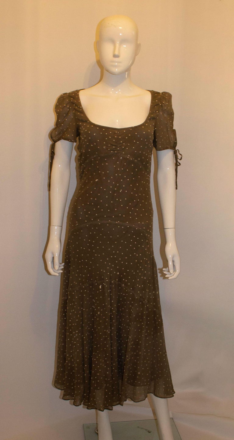 Laura Ashley Spotted Silk Tea Dress In Good Condition For Sale In London, GB