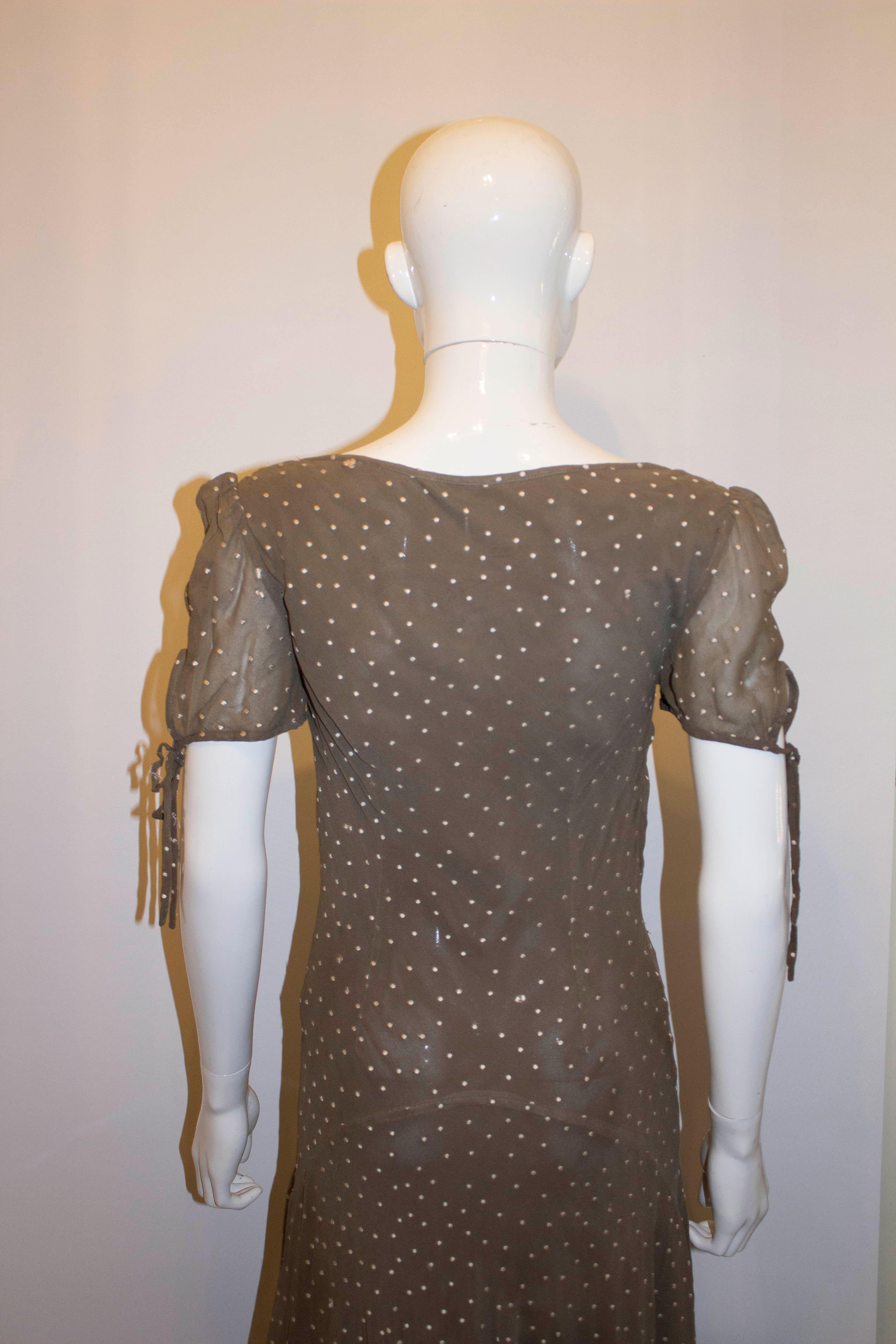 Black Laura Ashley Spotted Silk Tea Dress For Sale