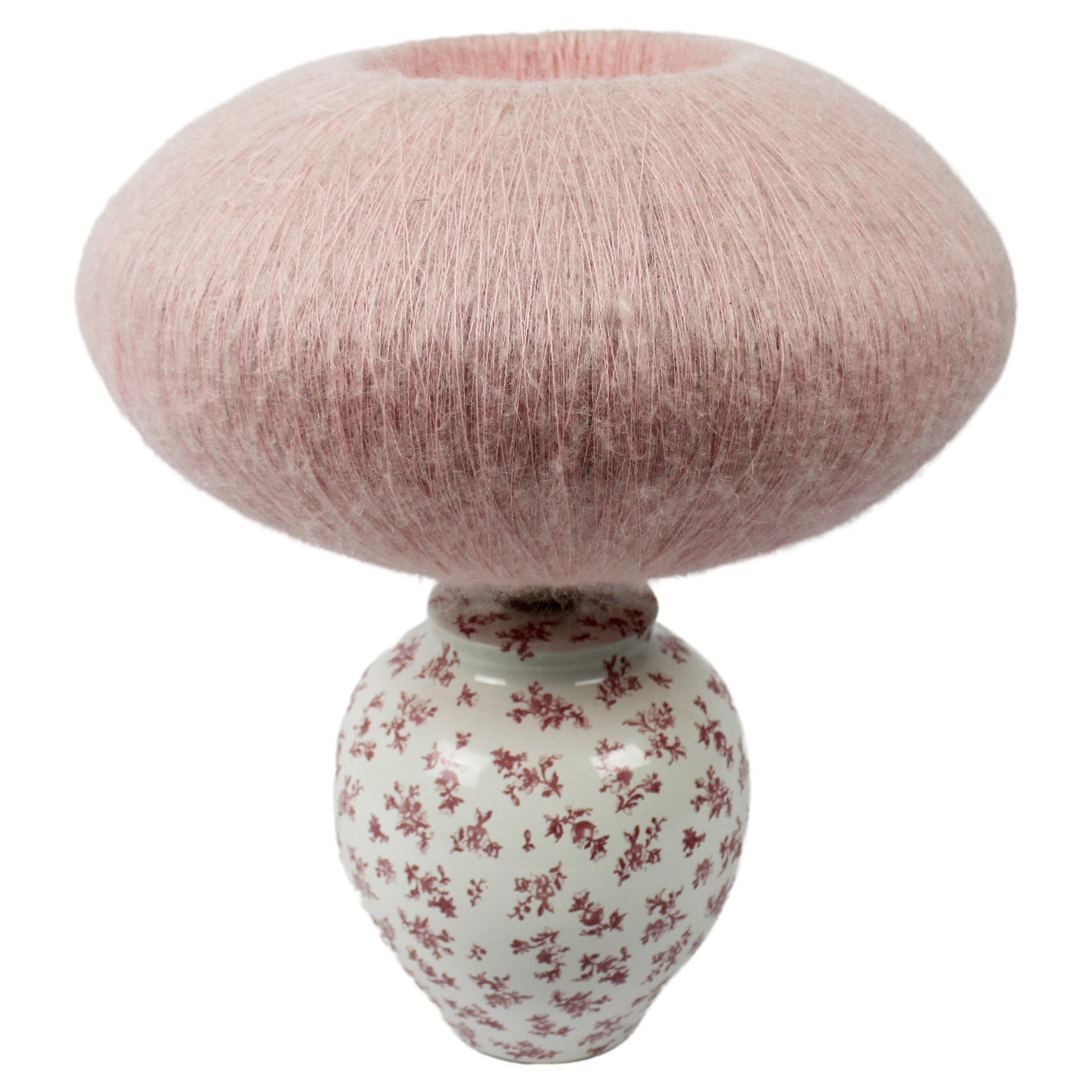 Lampe de bureau Laura Ashley en porcelaine laine rose saumon, années 1970, Royaume-Uni en vente