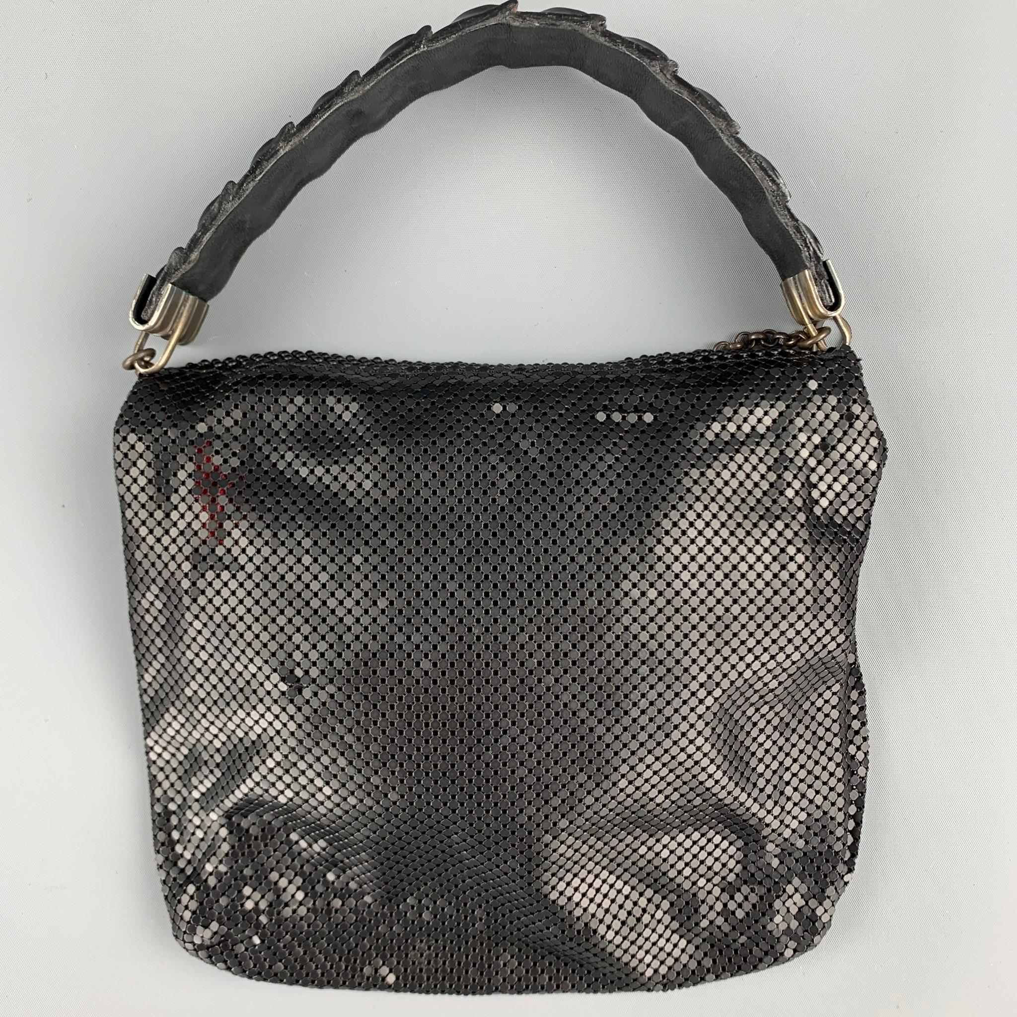 LAURA B Schwarz Mesh Metall Alligator Abendhandtasche Damen