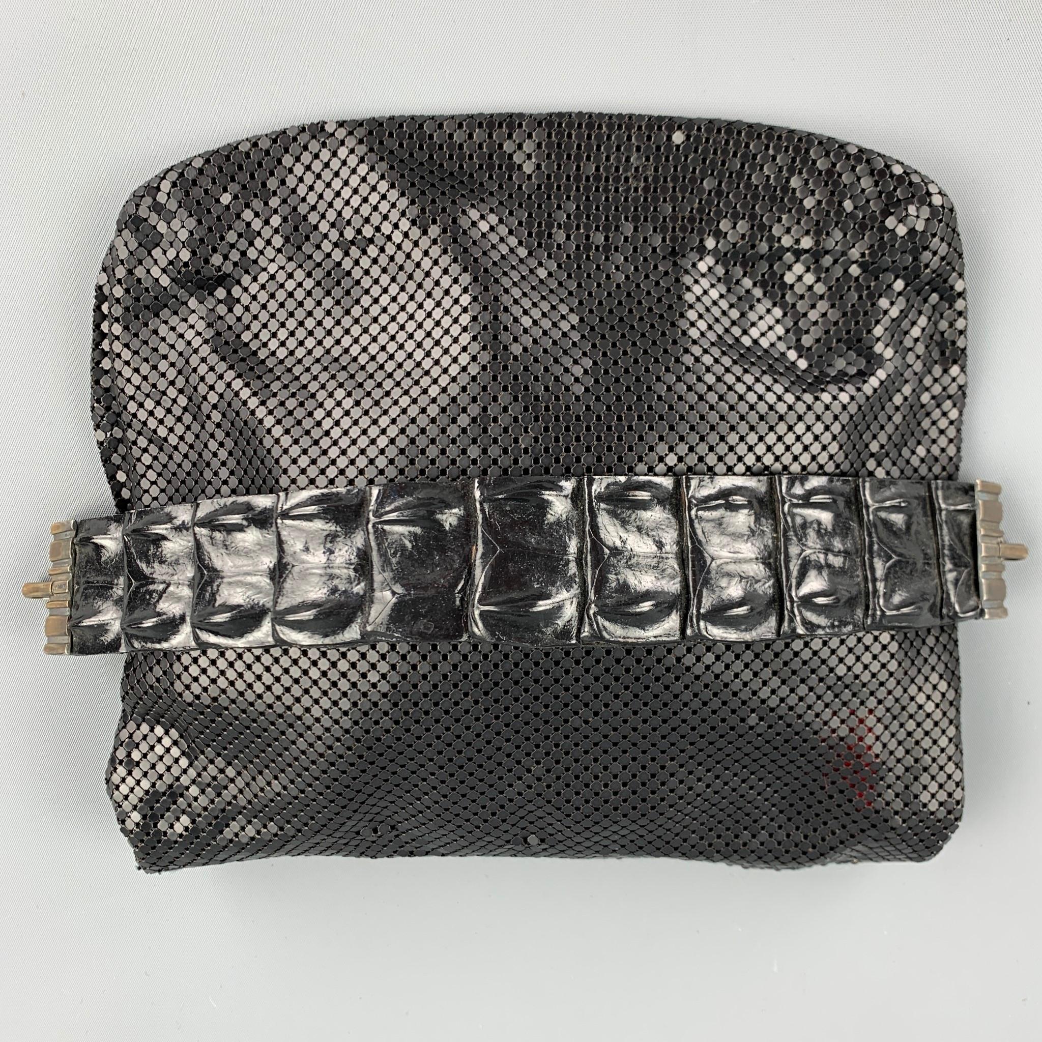 LAURA B Schwarz Mesh Metall Alligator Abendhandtasche 1