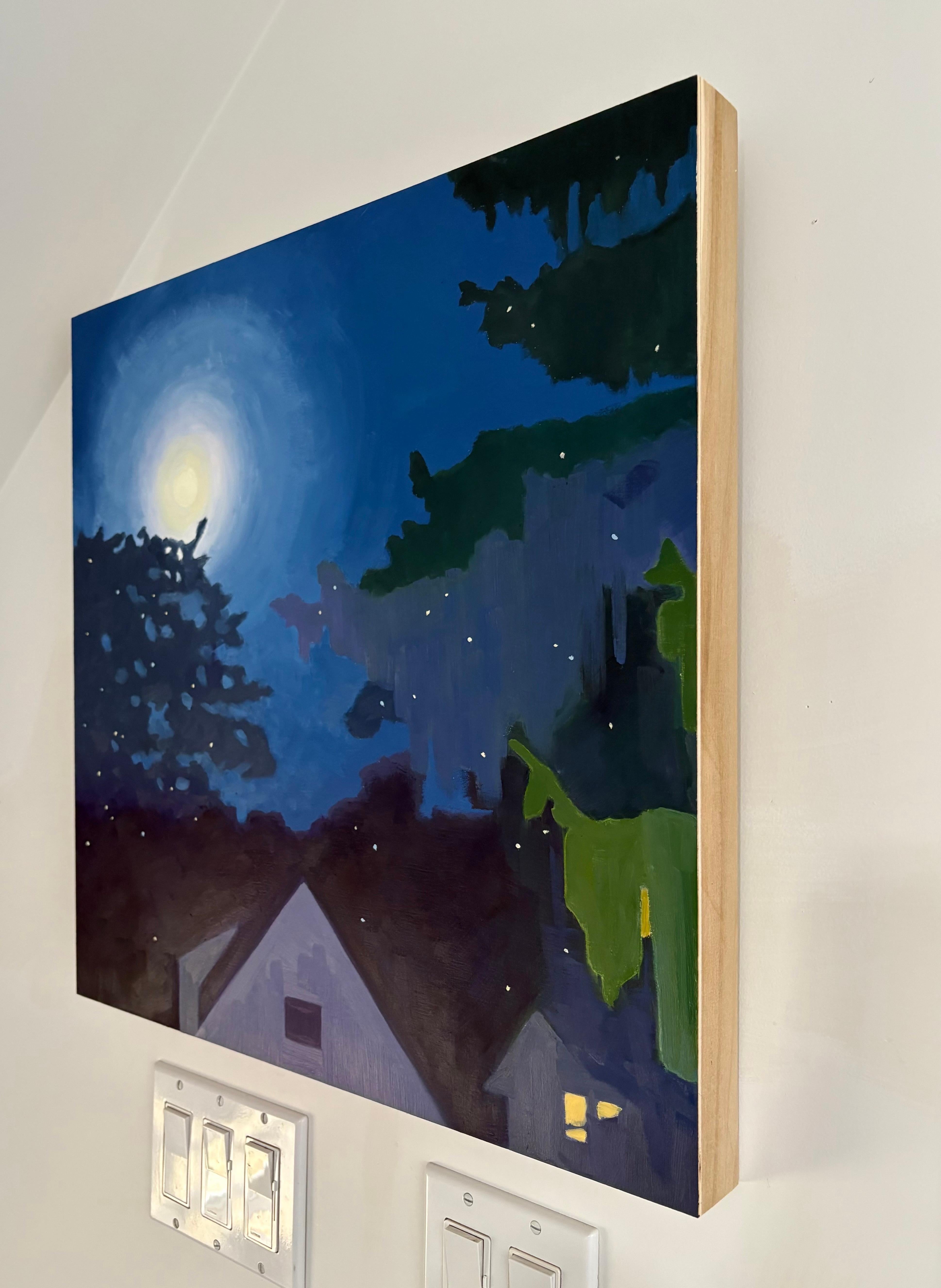 Luna Luciérnaga - Cielo Nocturno Iluminado por la Luna Casas Luciérnagas Paisaje Arbolado, 2025 en venta 2