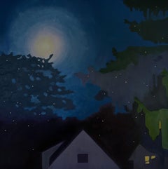 Luna Luciérnaga - Cielo Nocturno Iluminado por la Luna Casas Luciérnagas Paisaje Arbolado, 2025
