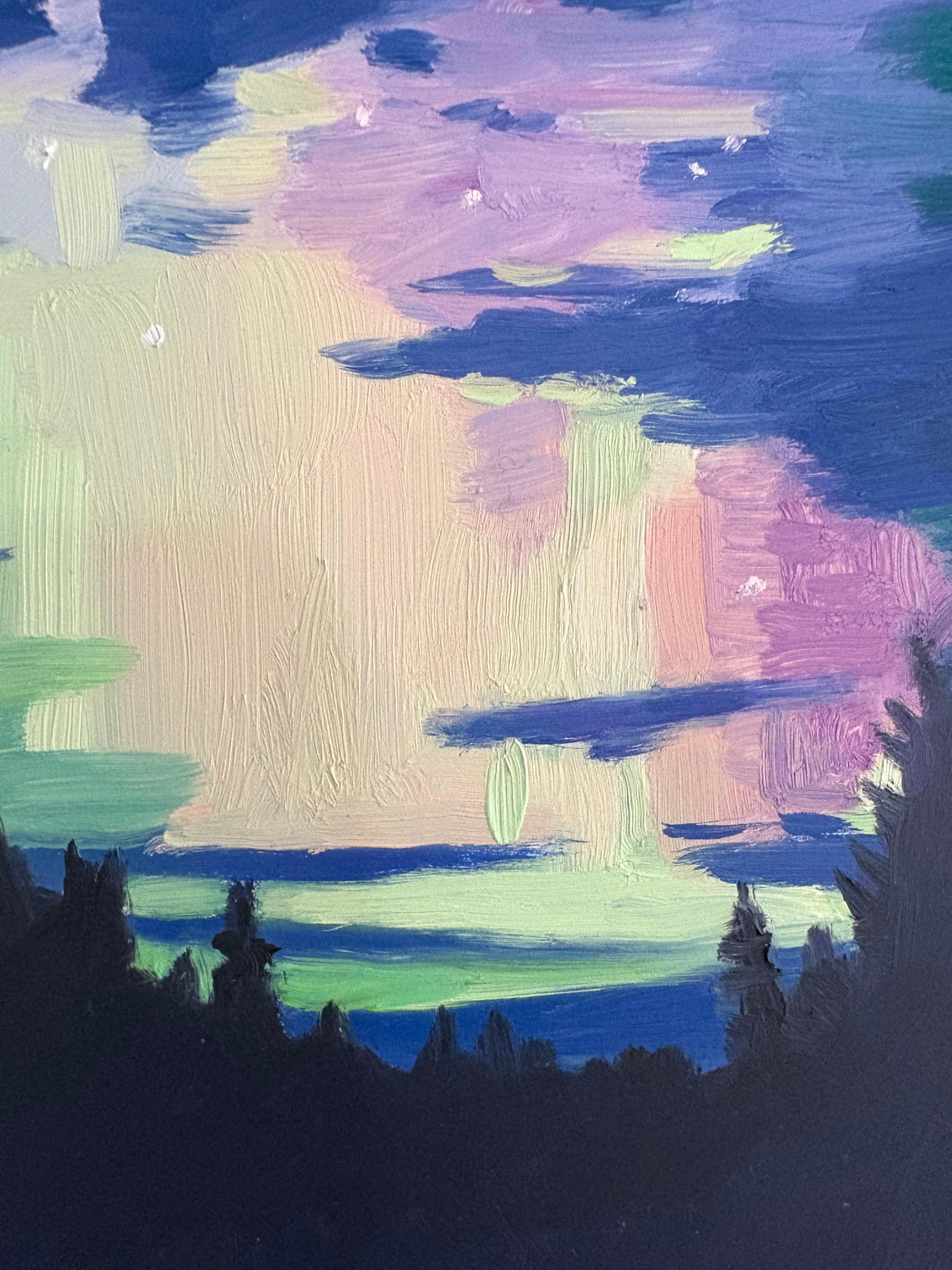 Look Up Northern Lights 18 - Cielo notturno Aurora Boreale Paesaggio forestale, 2025 in vendita 1
